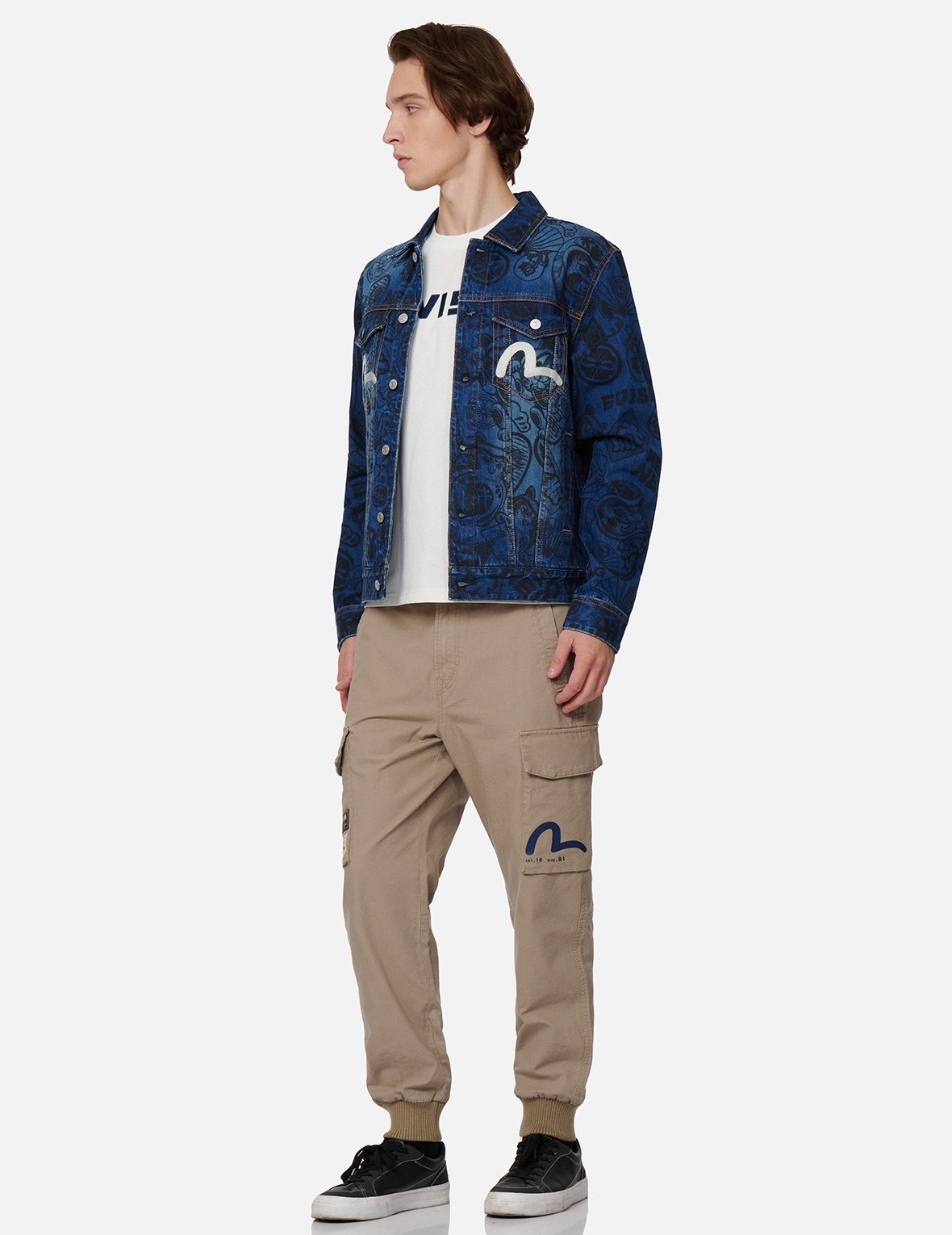 Evisu Eagle and Kamon Allover Discharged Print Denim Jacket