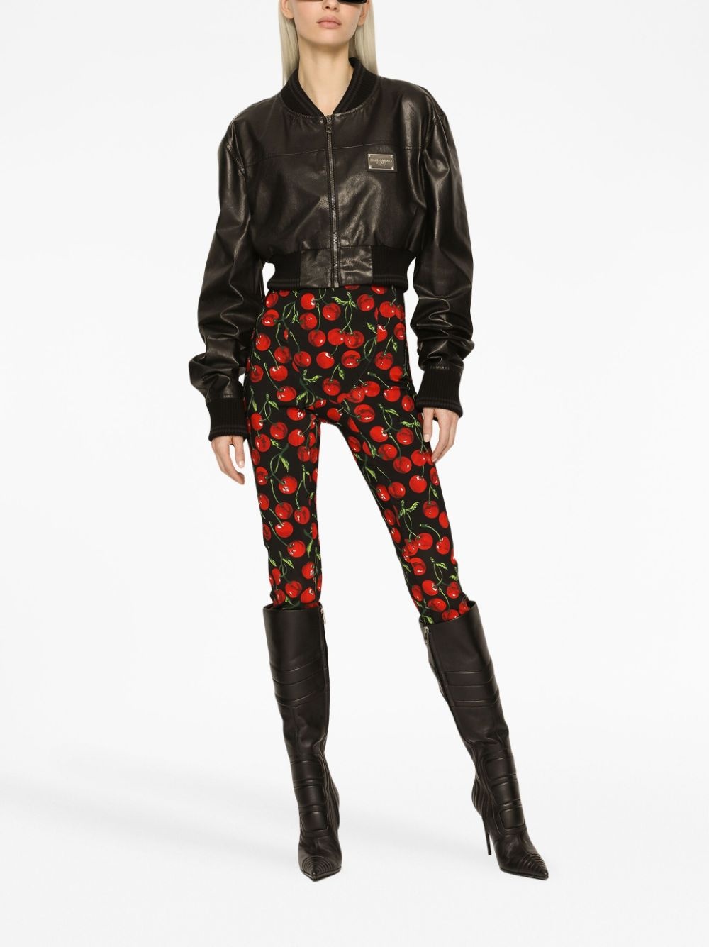 logo-plaque cropped leather jacket - 3