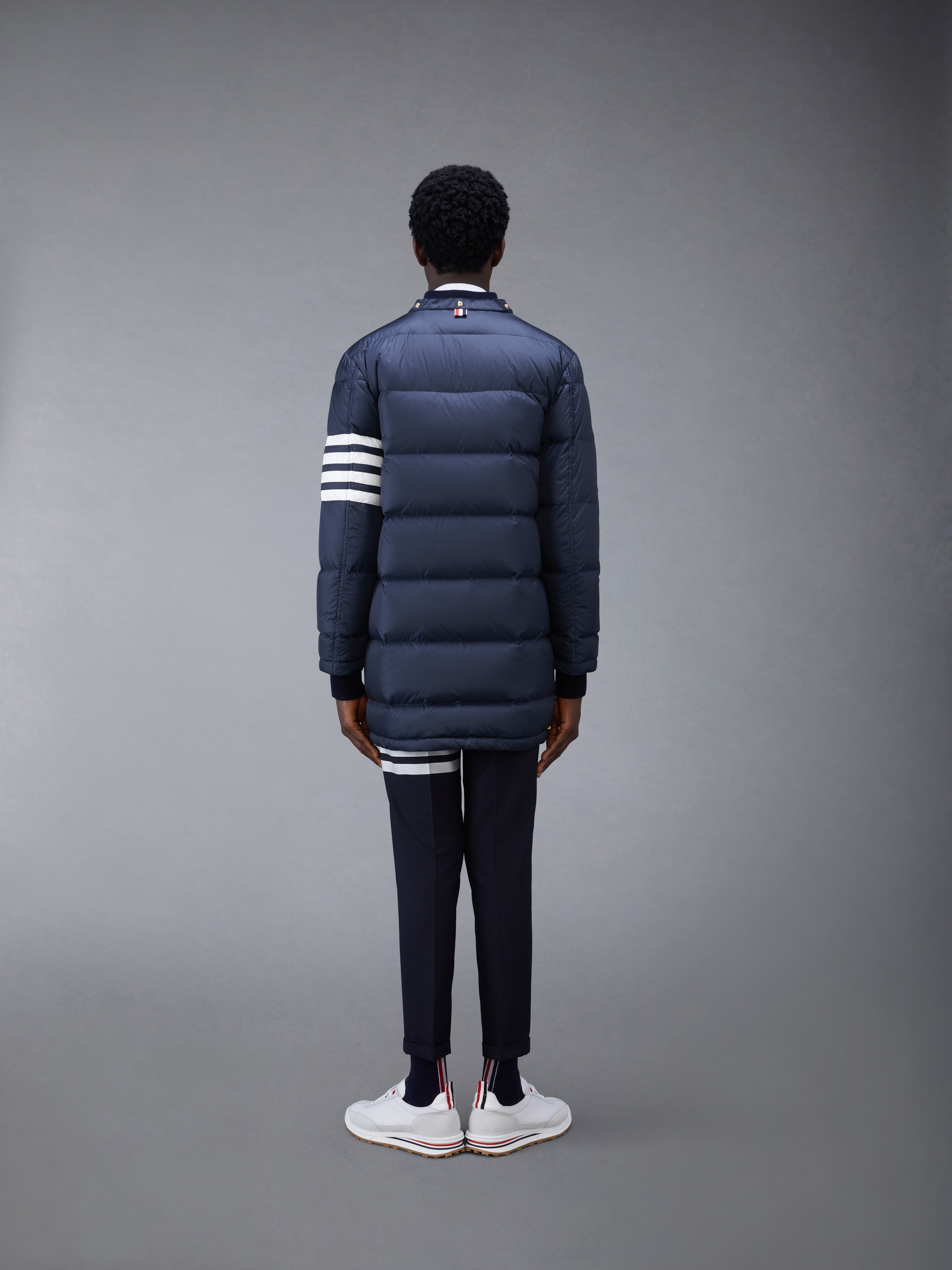 Navy Matte Nylon 4-Bar Down Coat - 5