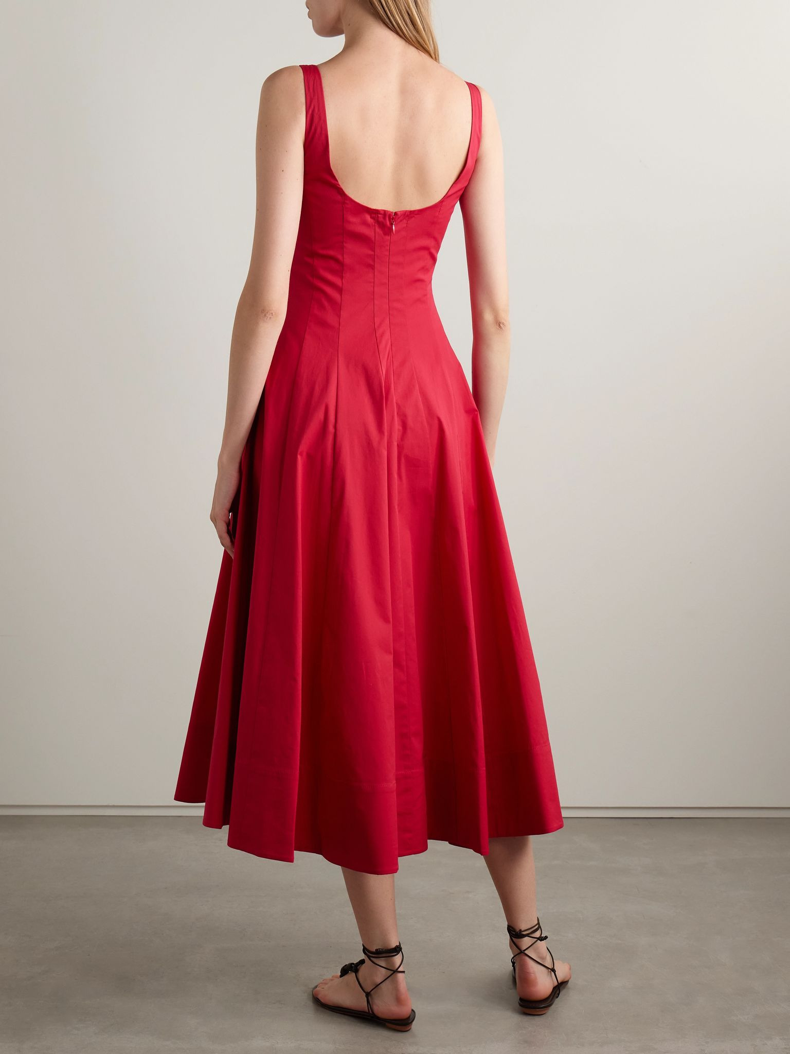 Wells pleated cotton-blend poplin midi dress Red - 3