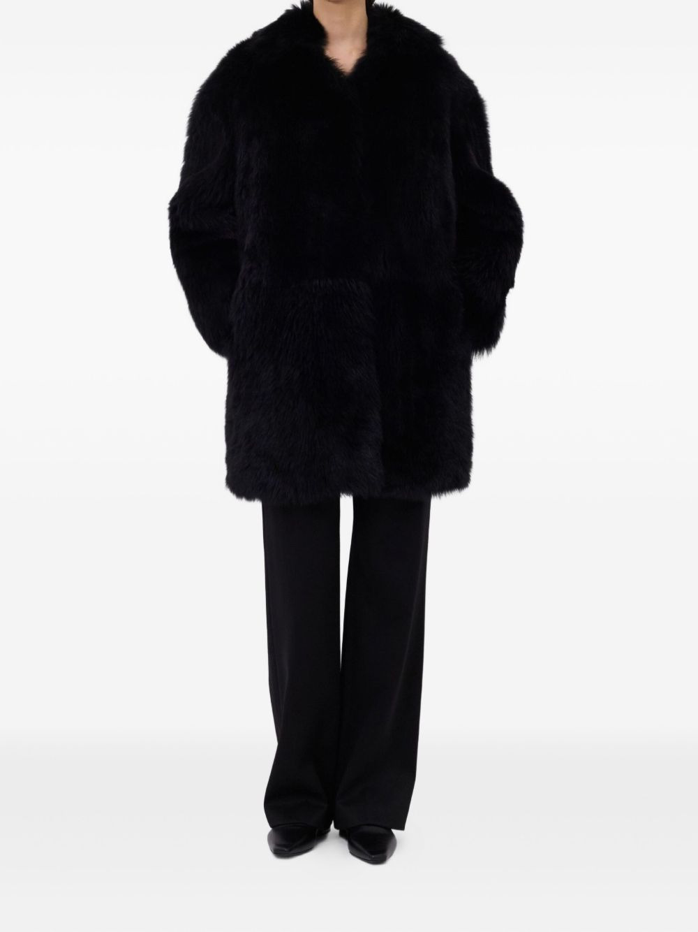 shearling spread-collar coat - 2