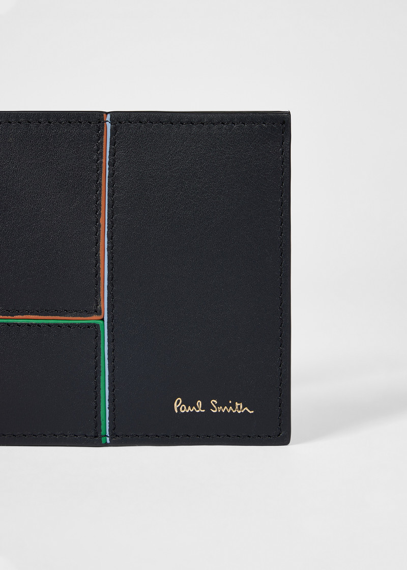 Black Panelled Leather Compact Billfold Wallet 3