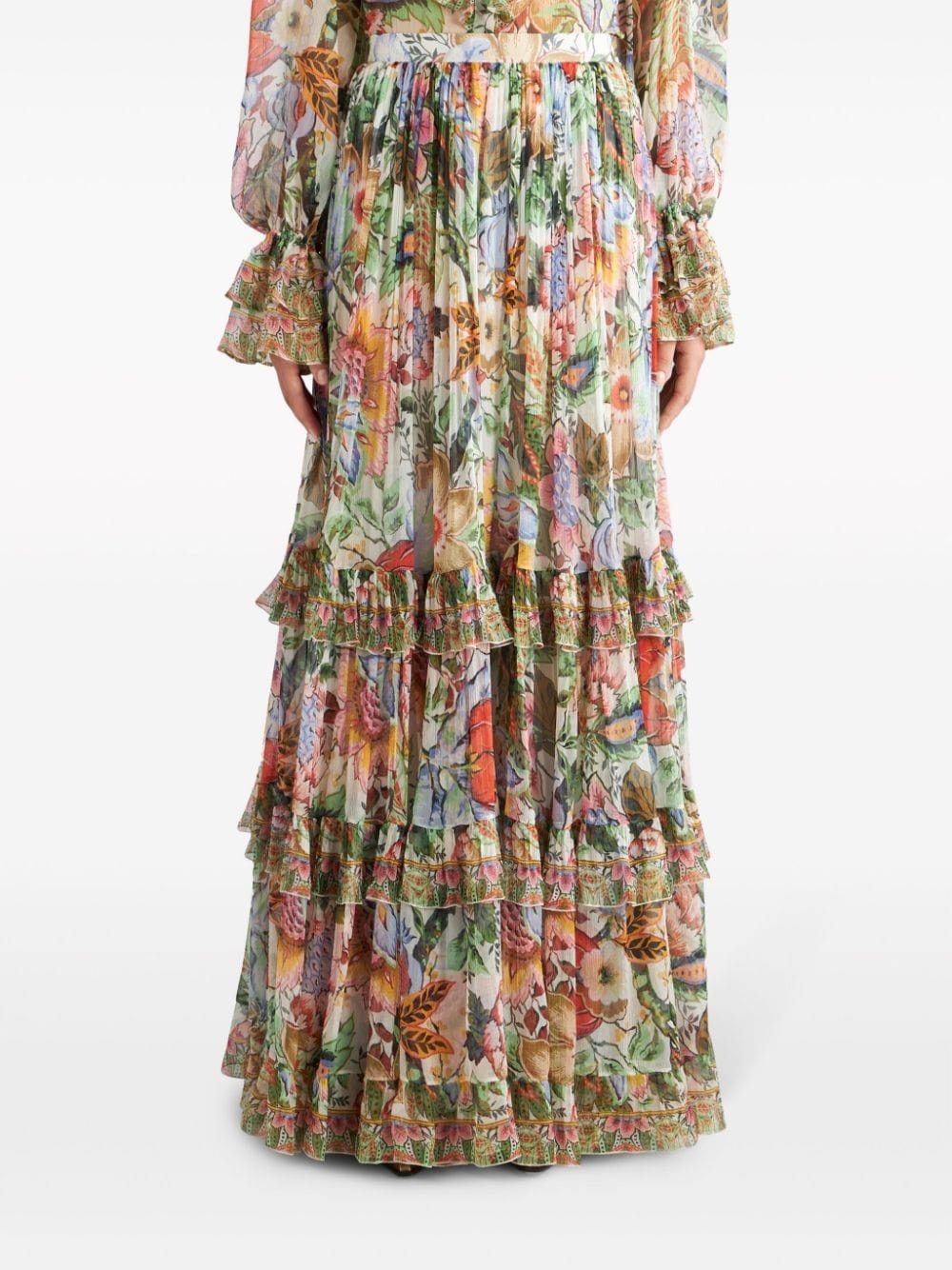 floral-print tiered silk skirt - 3