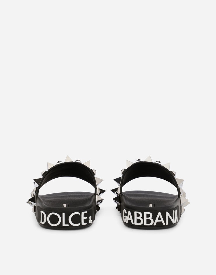 Calfskin and rubber beachwear sliders with studs - 3