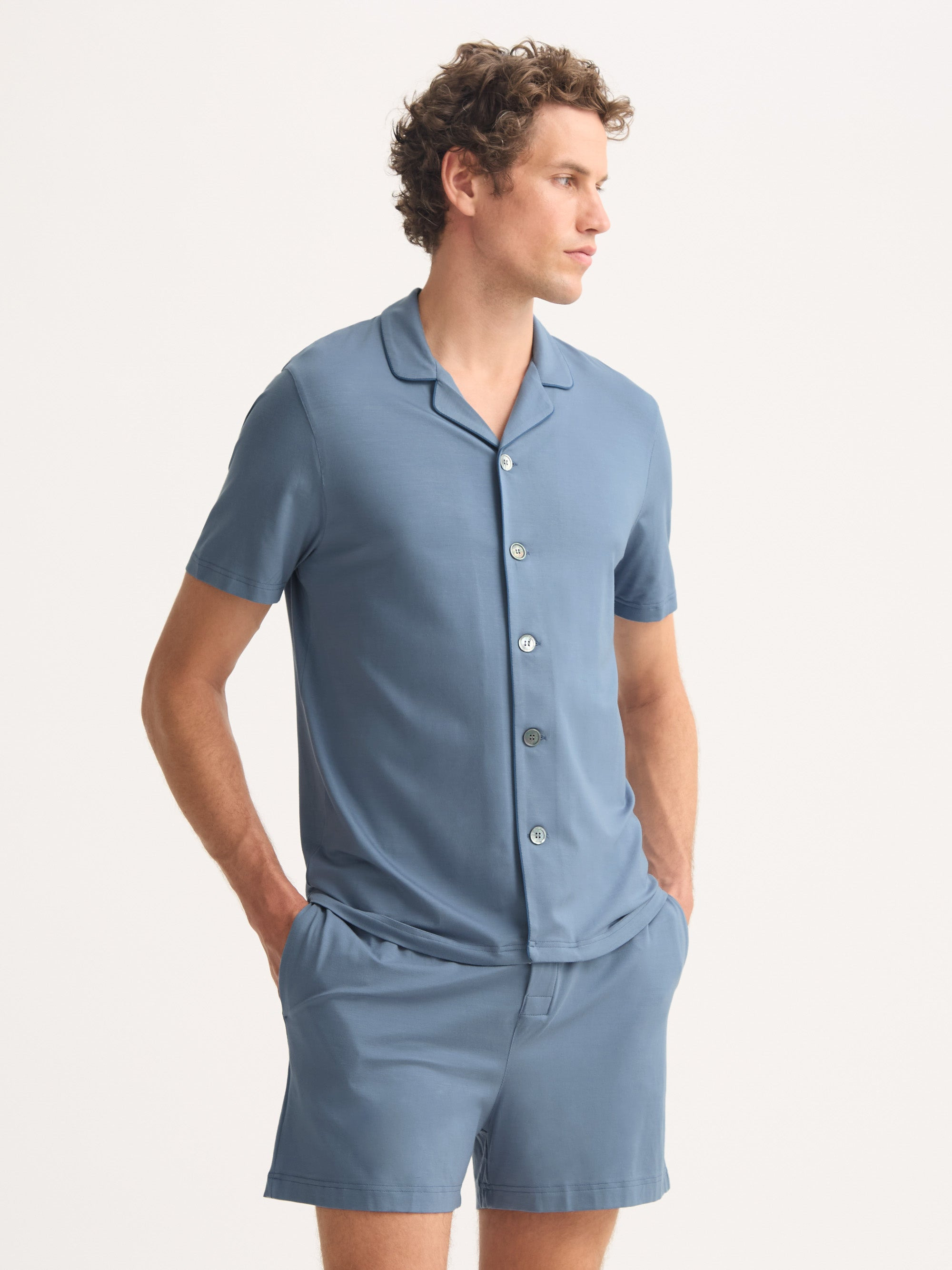 Men's Short Pajamas Basel Micro Modal Stretch Storm Blue - 4