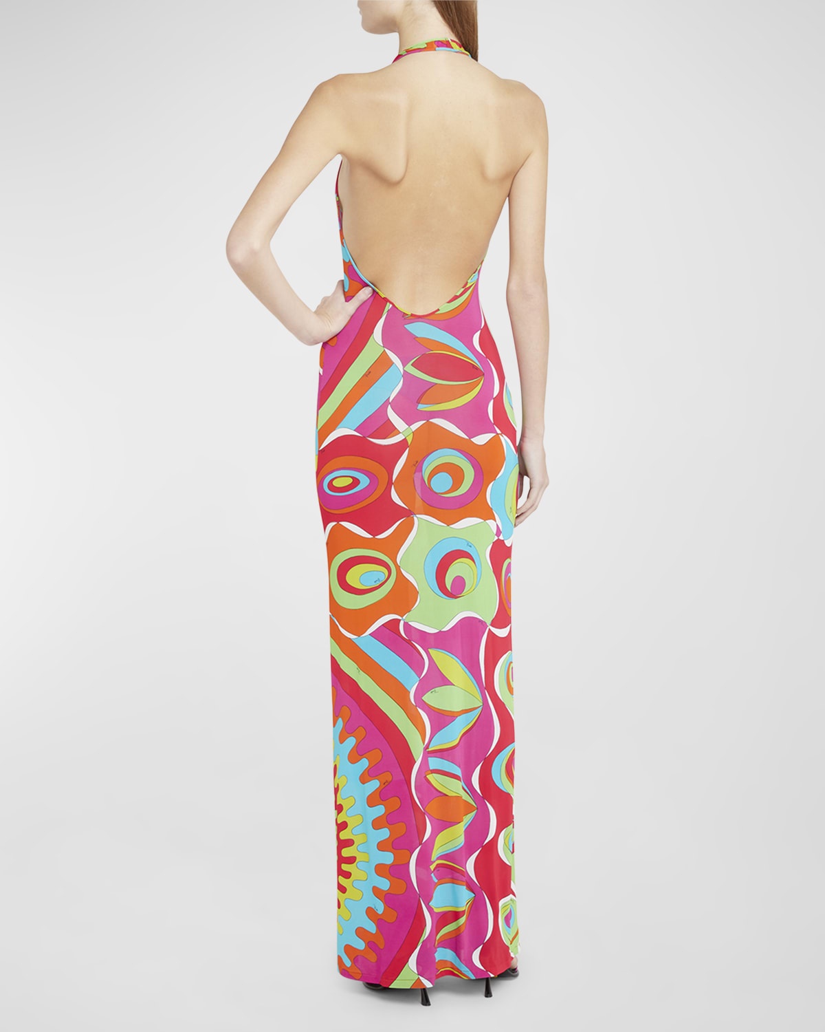 Halter Abstract-Print Backless Maxi Dress - 4