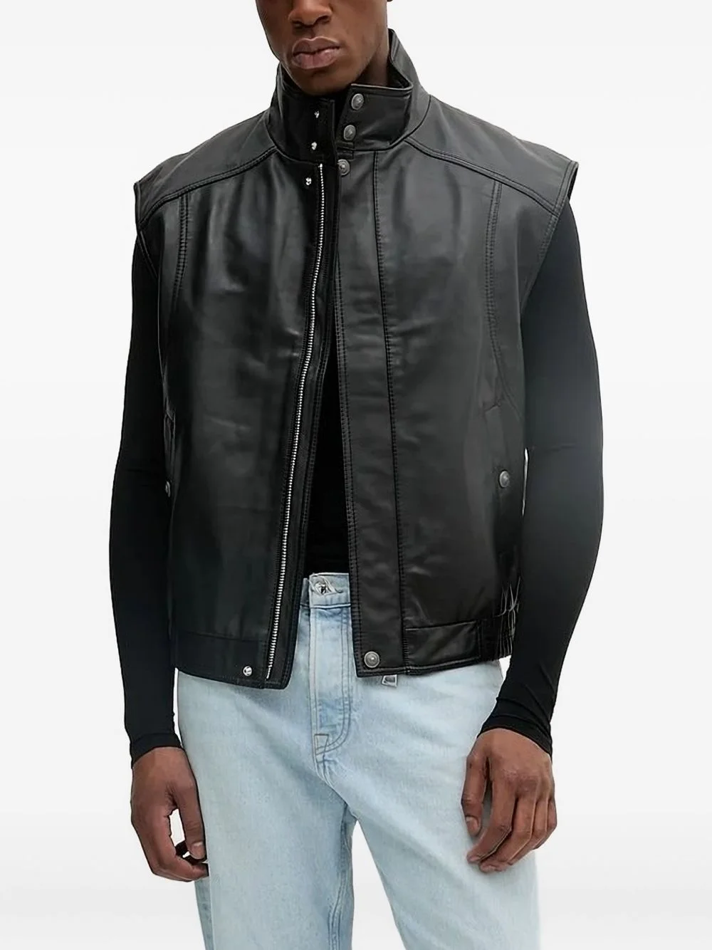 button-fastening leather vest - 1