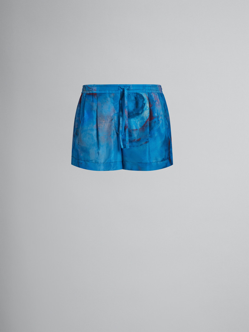 ELASTICATED SILK SHORTS 와 버찌 BLU PRINT - 1