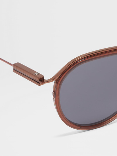 ZEGNA TRANSPARENT BROWN ACETATE AND METAL SUNGLASSES outlook