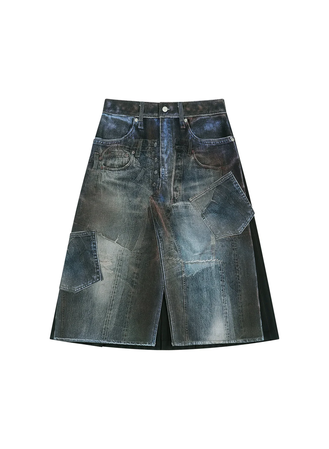 Illusion Patchwork Denim Skirt - 1
