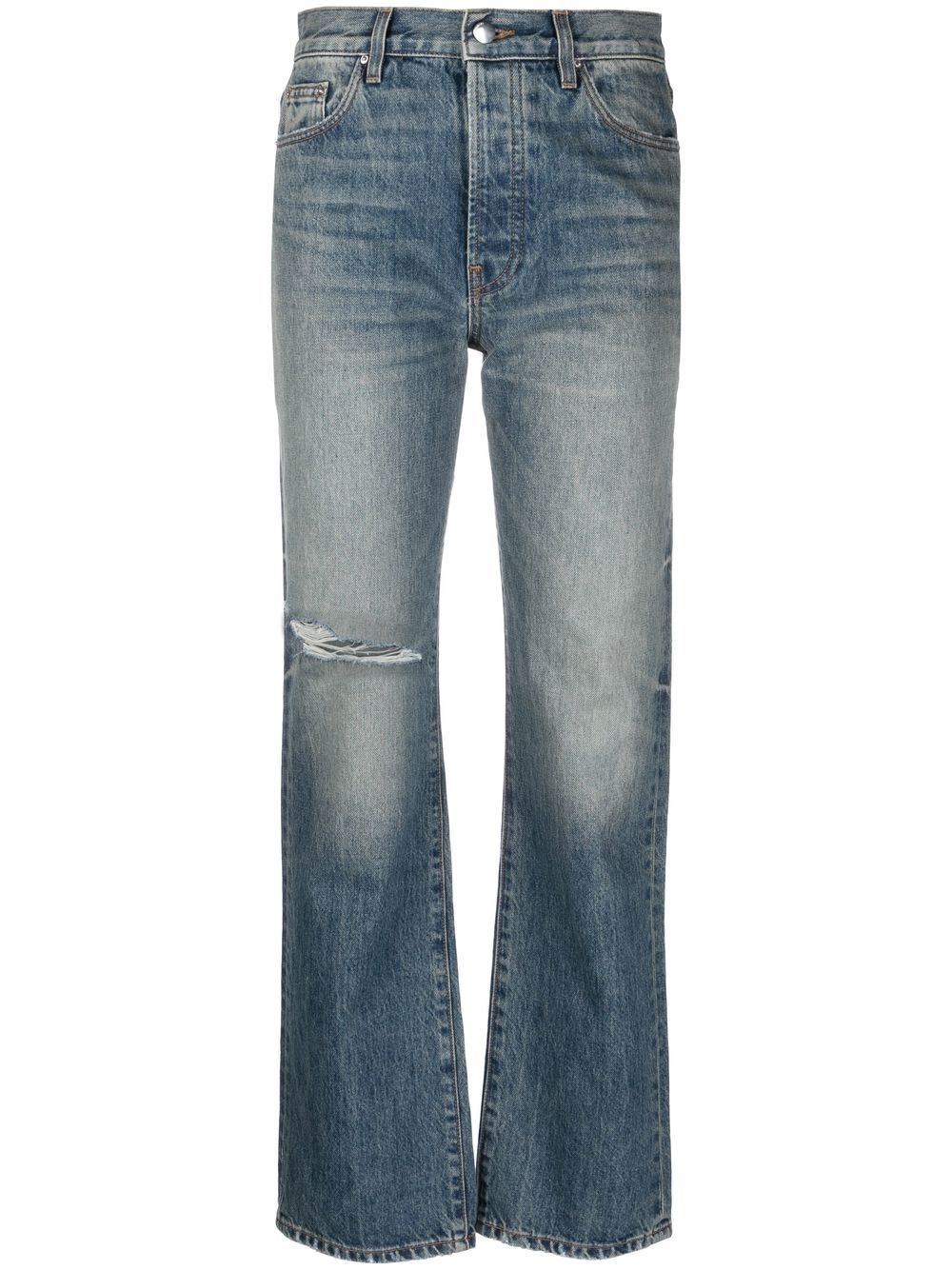 mid-rise distressed straight jeans - 1