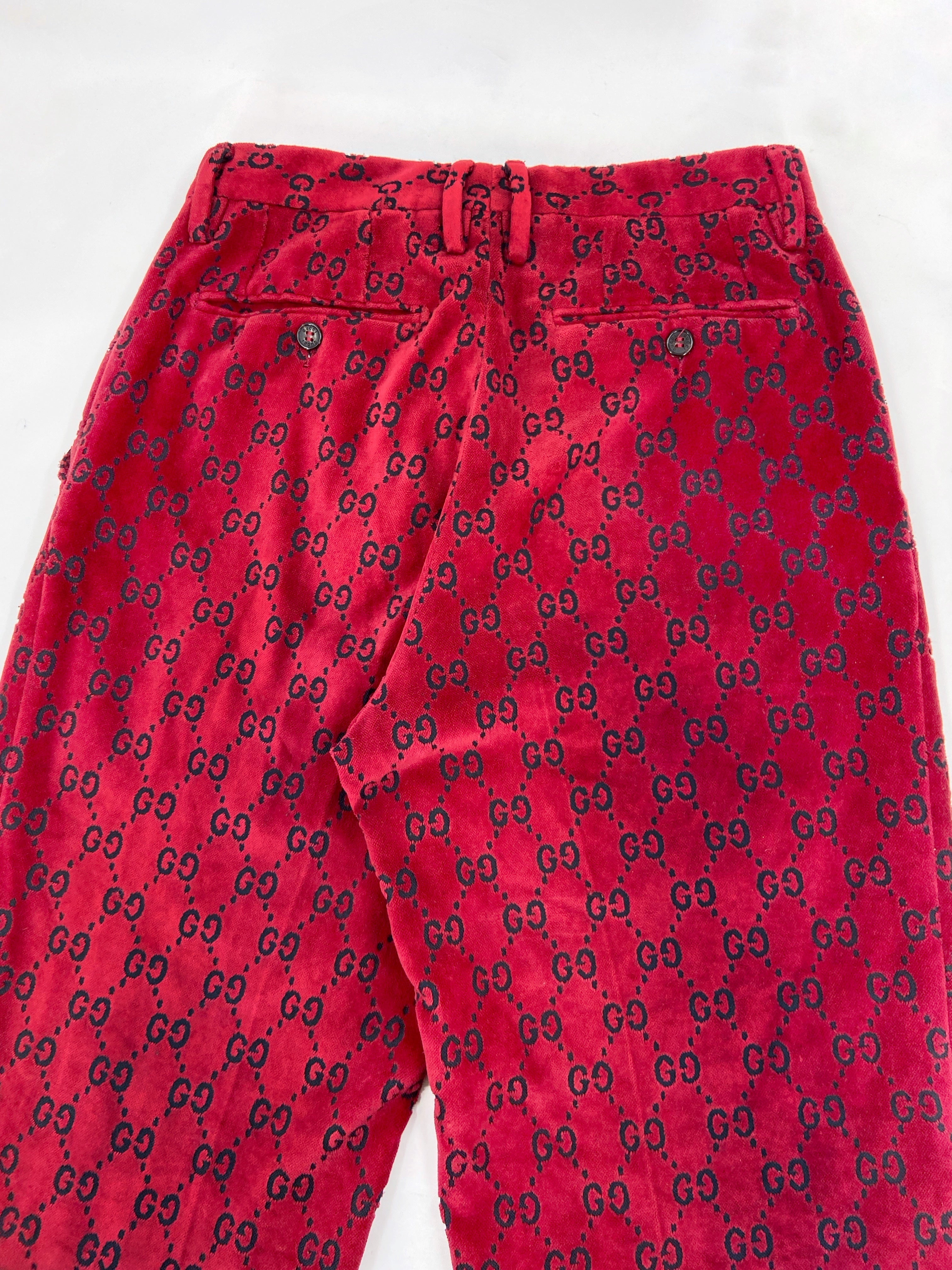 Gucci Fall 1997 Tom Ford Men’s Red Monogram Velvet Trousers Pants 48 - 19