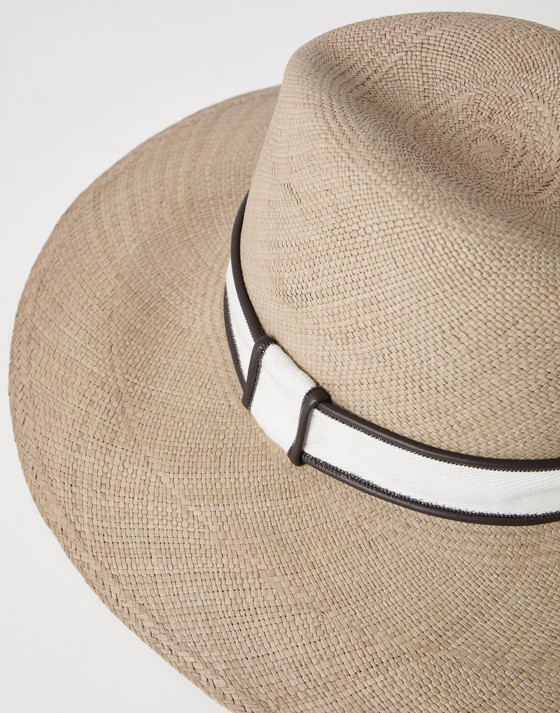 Brunello Cucinelli Straw fedora with band and monili outlook