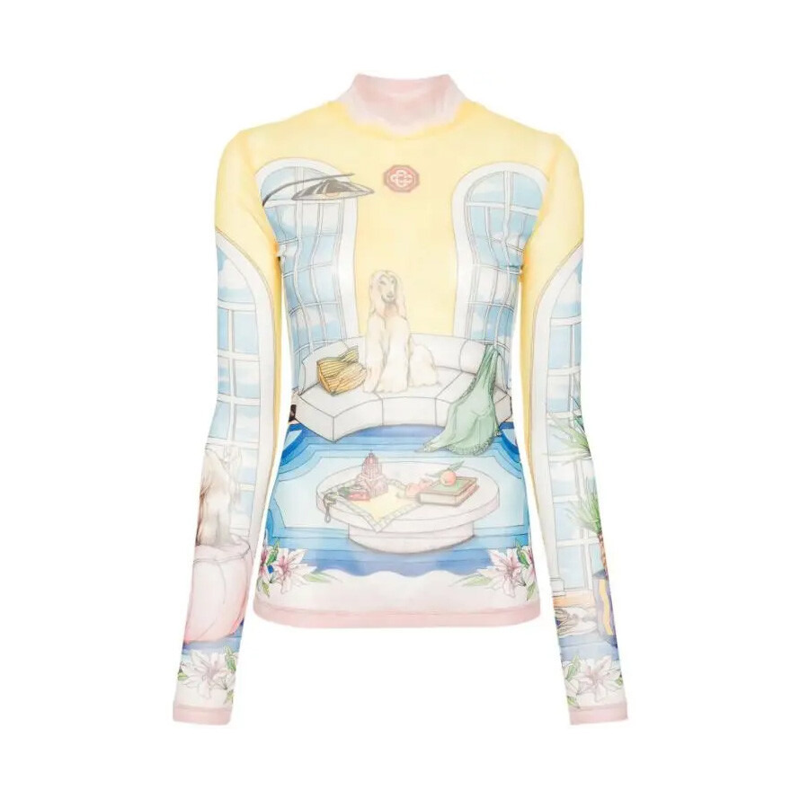 Casablanca Illustration-Style Print Mesh Top - 5
