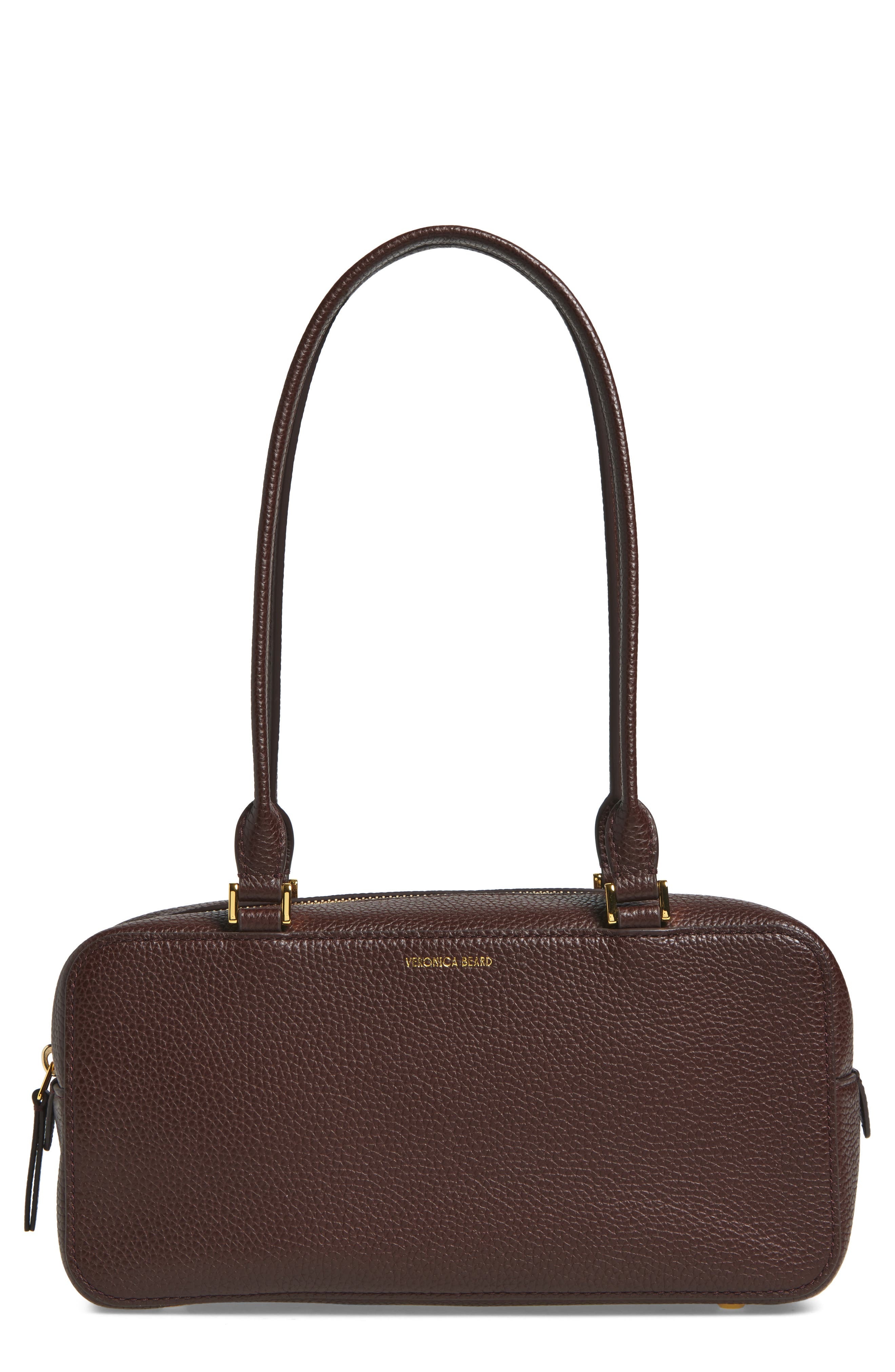 Veronica Beard Boxy Leather Shoulder Bag in Dark Raisin at Nordstrom - 1