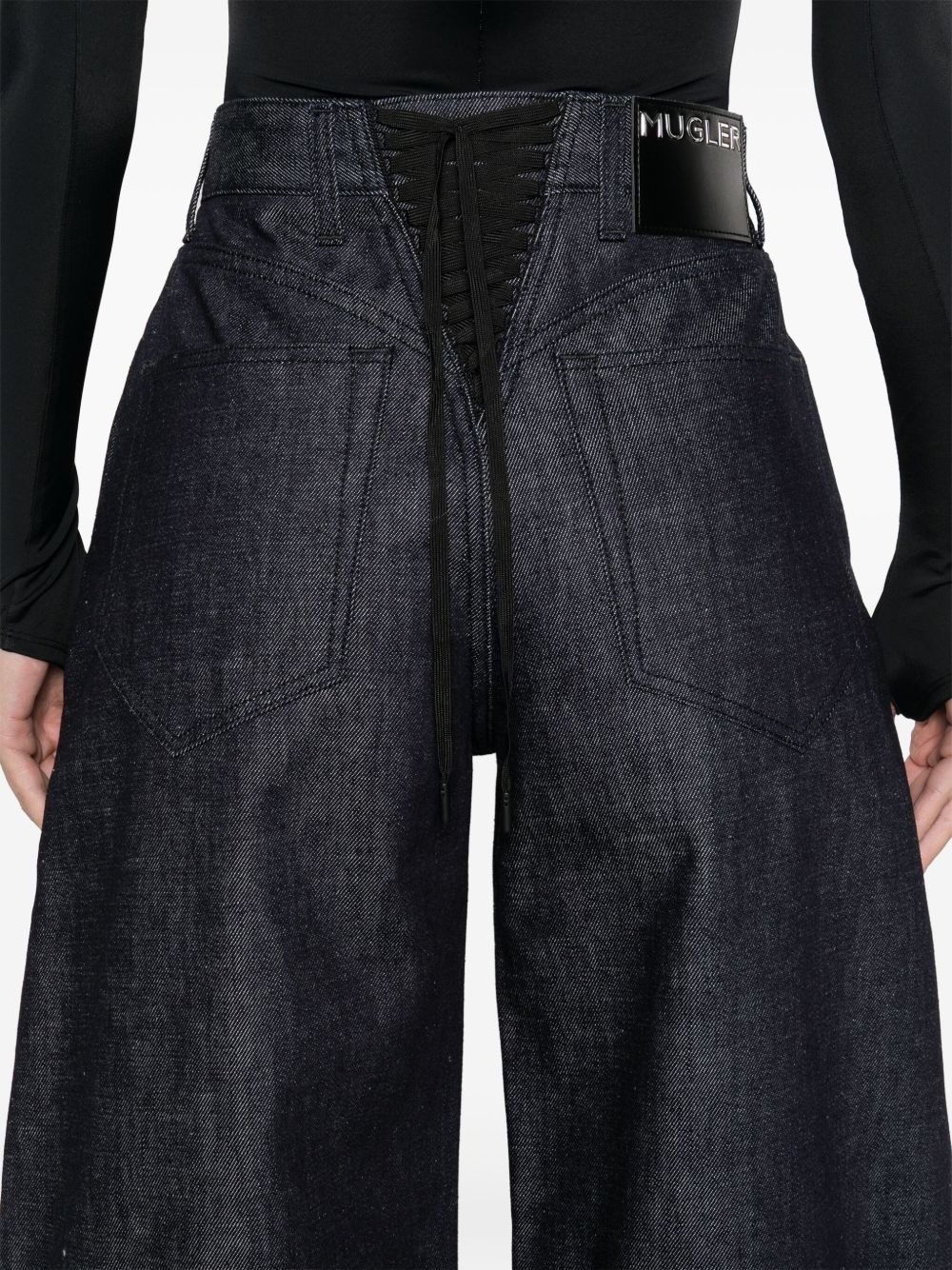 lace-up wide leg jeans - 5