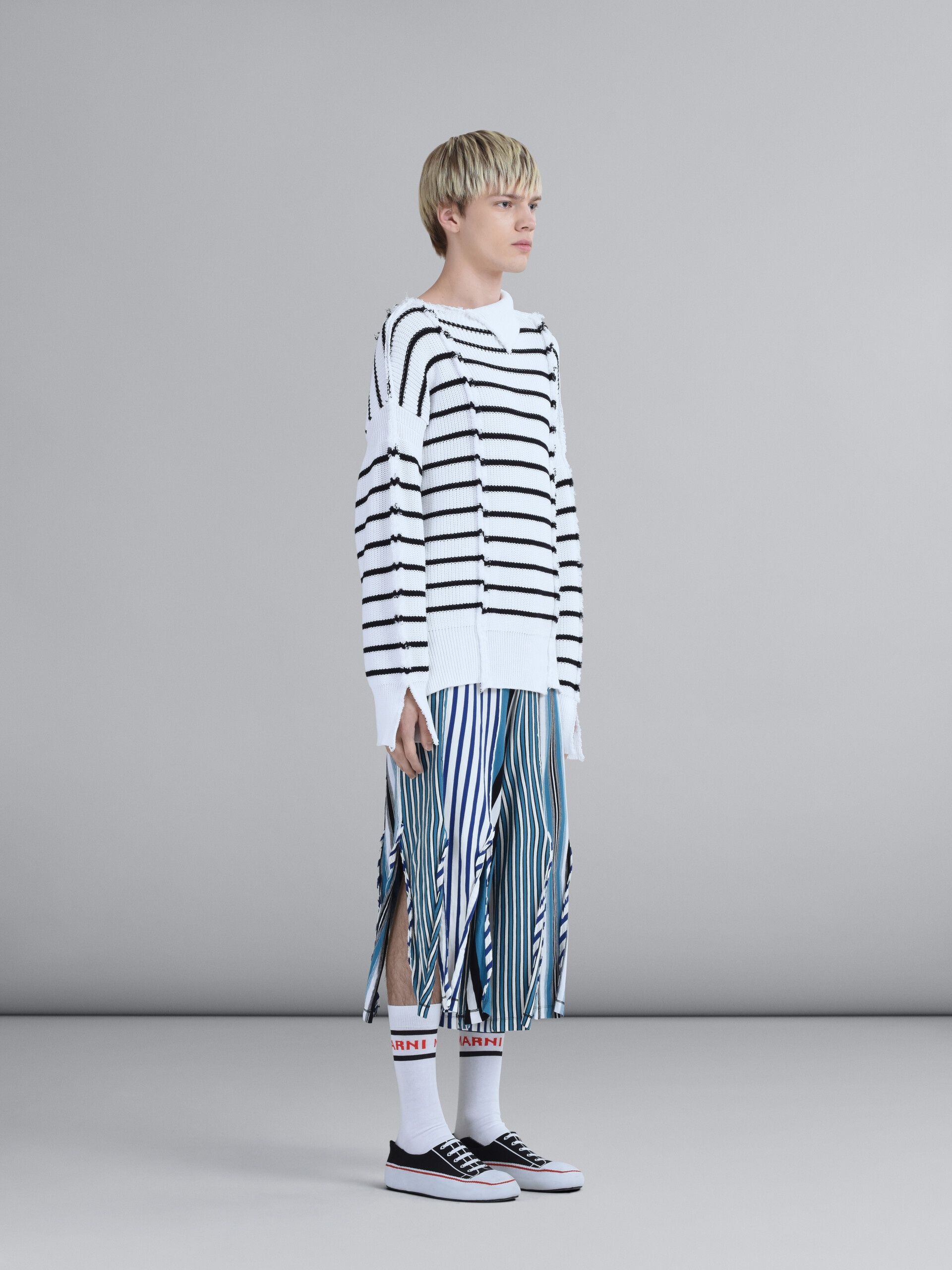 COMPACT STRIPED JERSEY CROPPED PANTS - 5