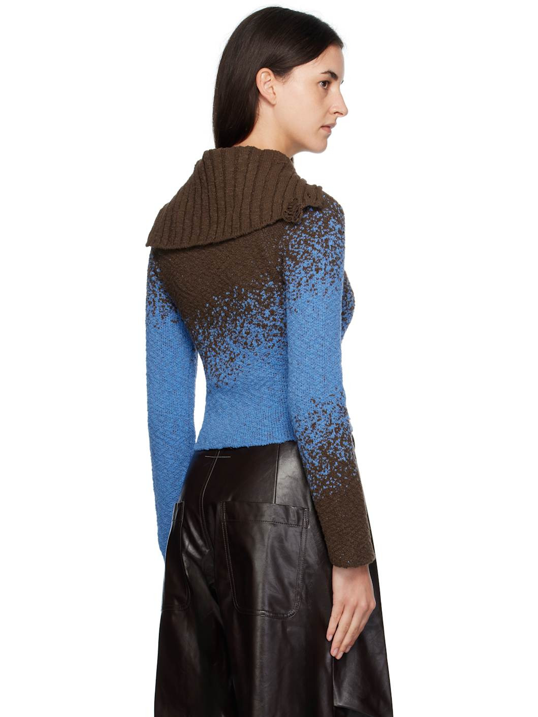 Blue & Brown Flow Jacquard Short Cardigan - 3