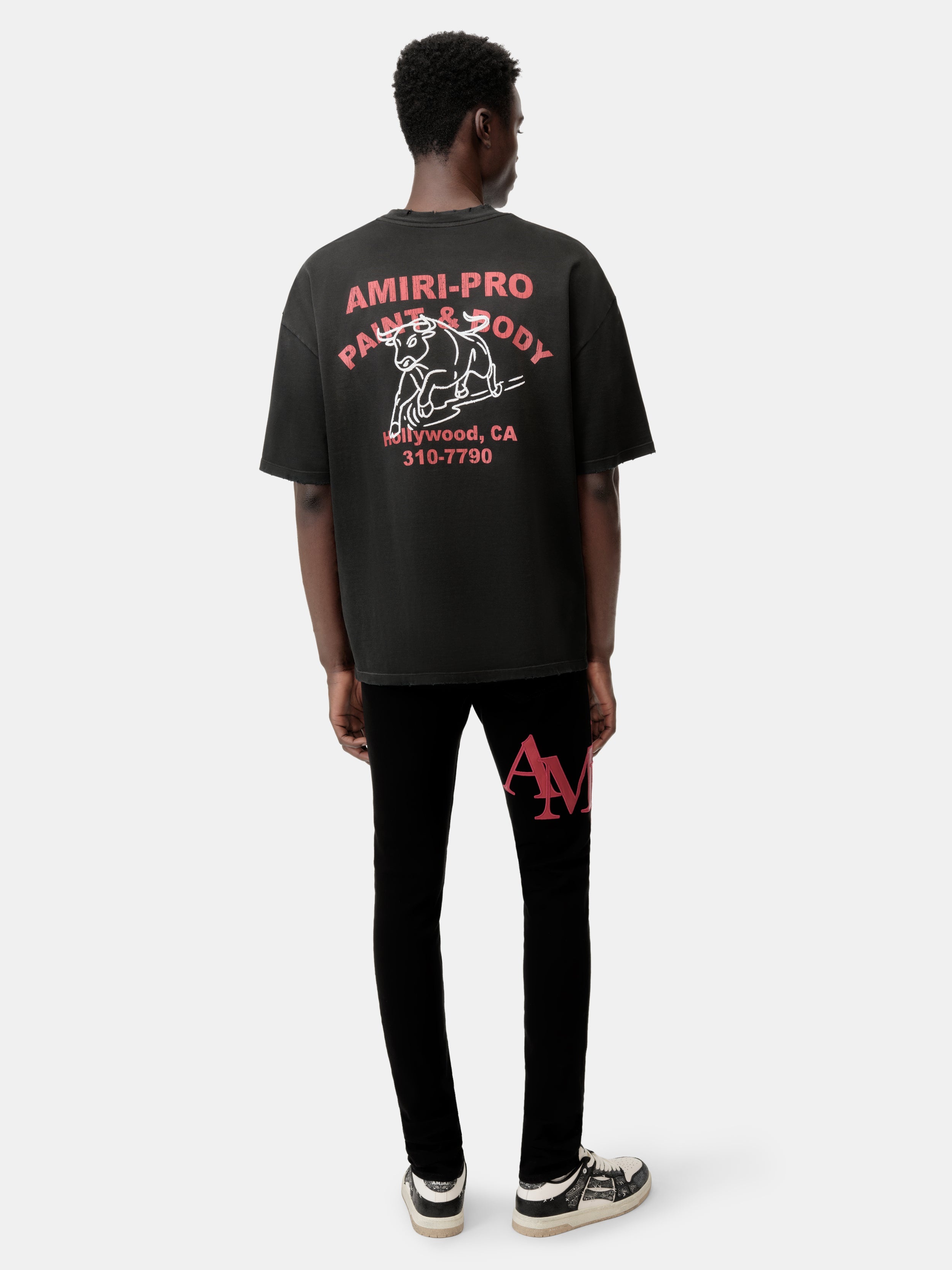 STAGGERED LOGO SKINNY JEAN- Black Red - 2