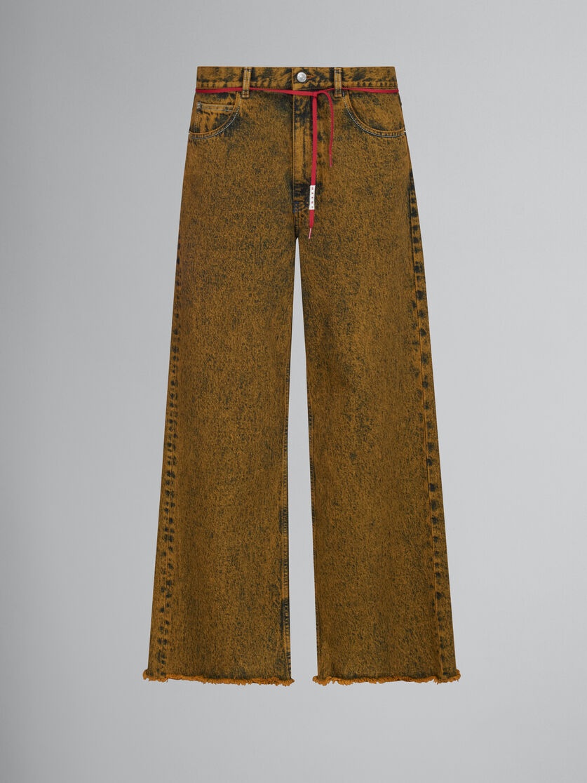 BROWN FLARED 5 POCKET TROUSERS IN MARBLE-DYED DENIM - 1