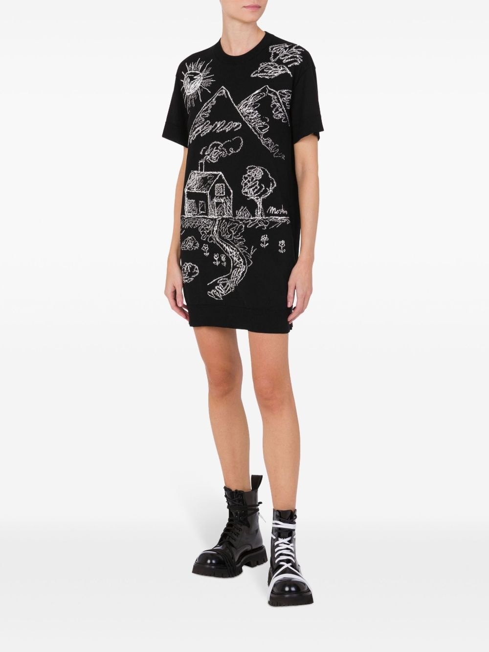 chalk-print T-shirt dress - 2