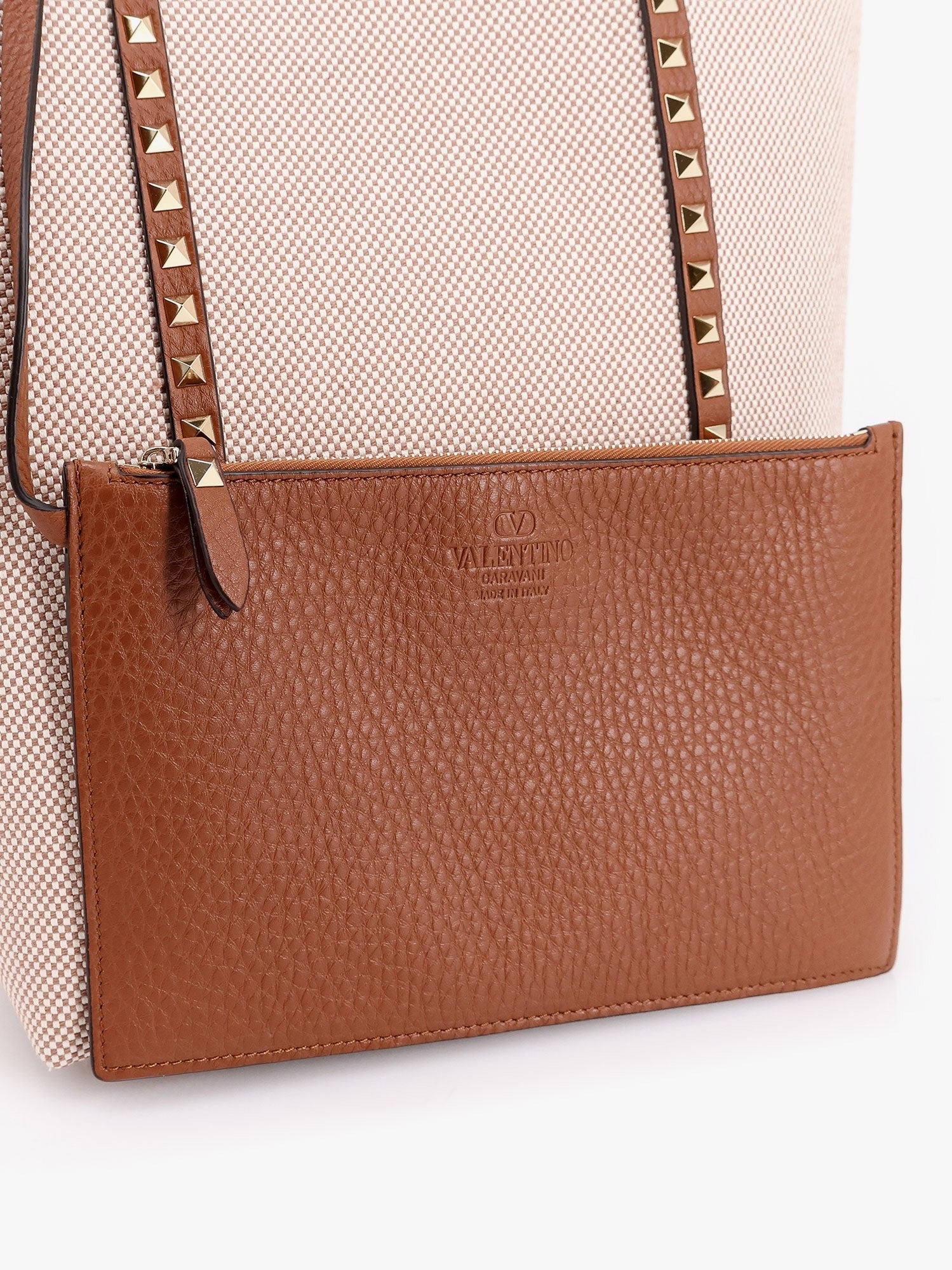 Valentino Garavani Leather And Canvas Shoulder Bag With Iconic Studs - 5