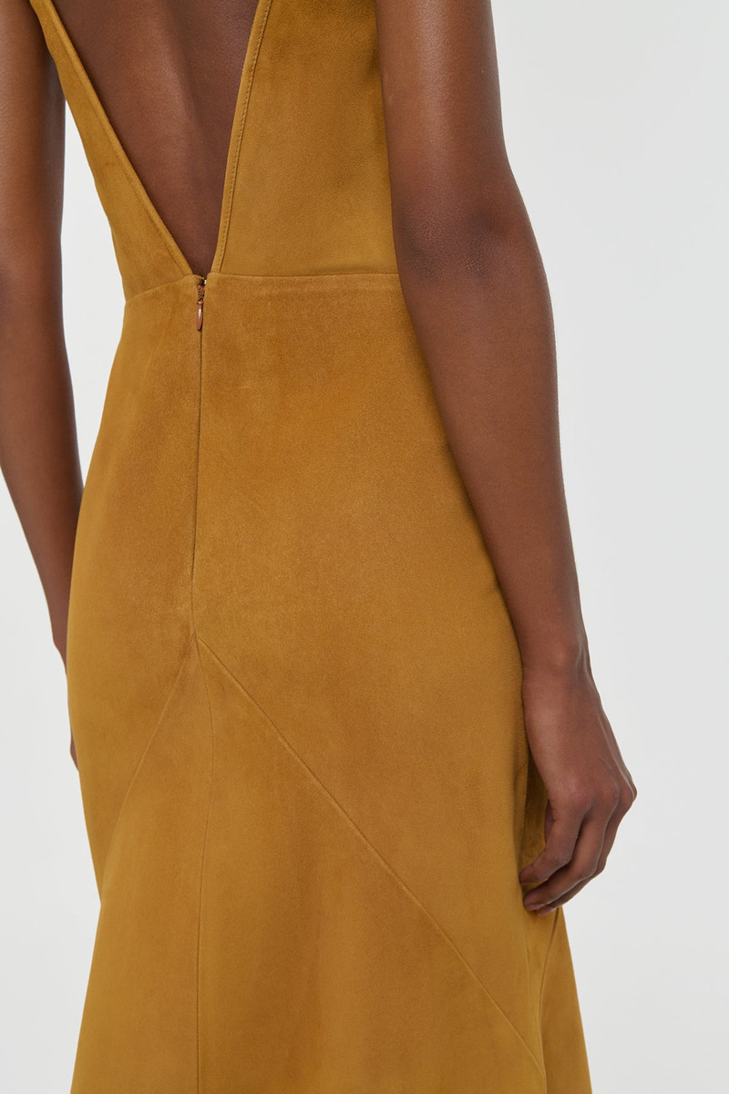 Brigita Slip Maxi Dress in Cashew Suede 7