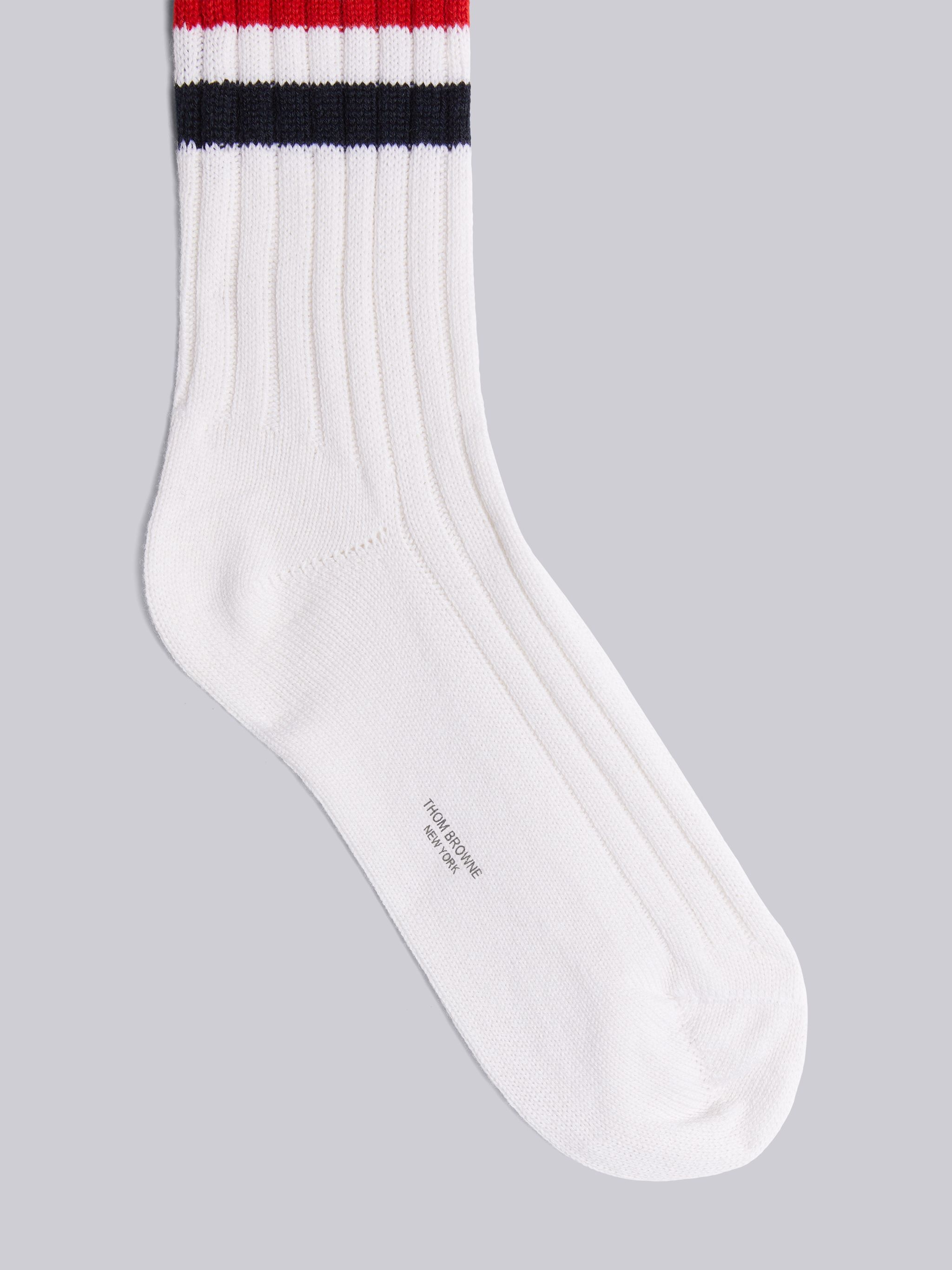 White Cashmere Chunky Rib Multicolor Stripe Mid-calf Socks - 2