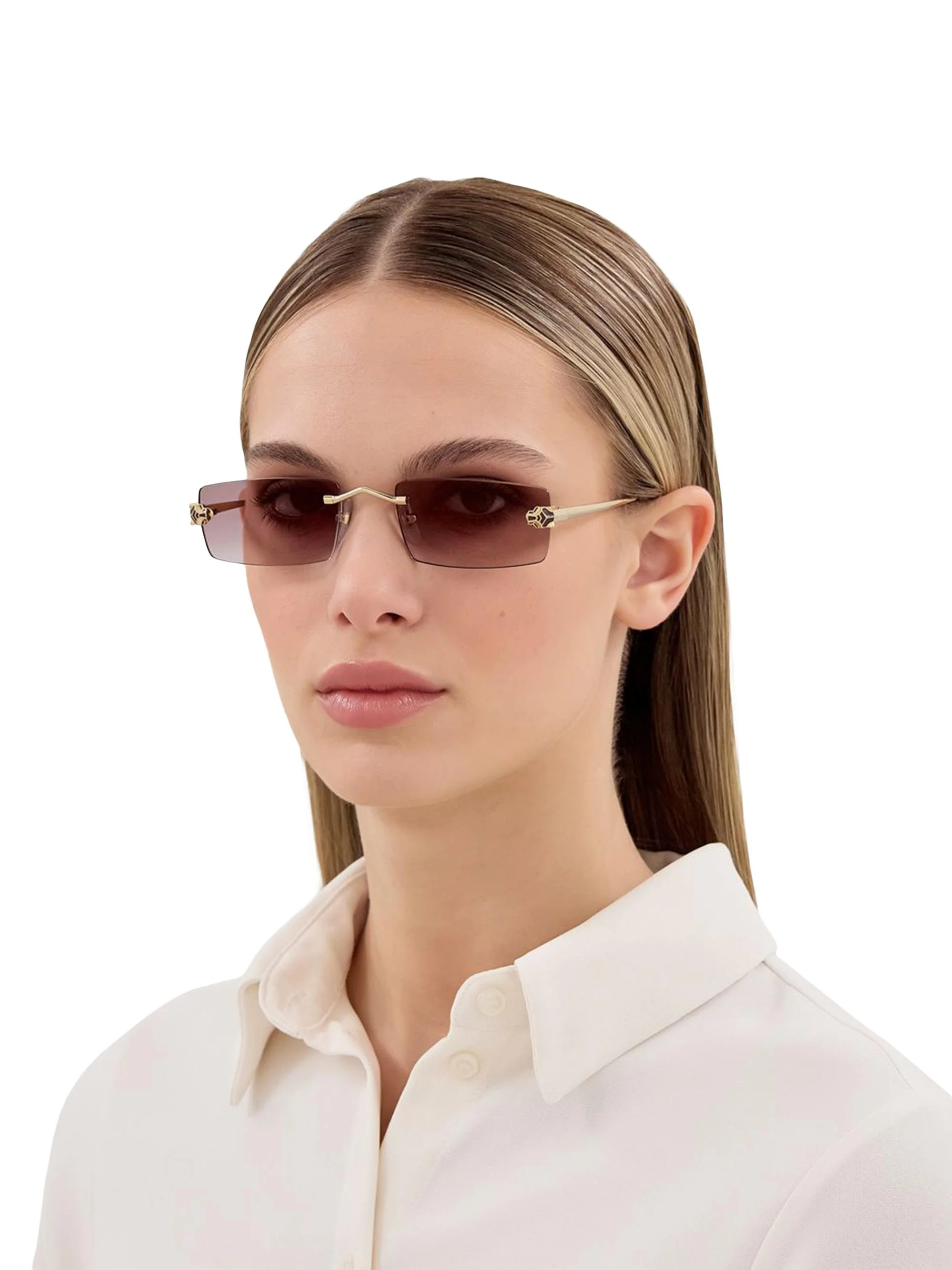 Women's Panthère Classic 55MM 24K-Gold-Plated Rectangular Sunglasses - Gold Brown - 1
