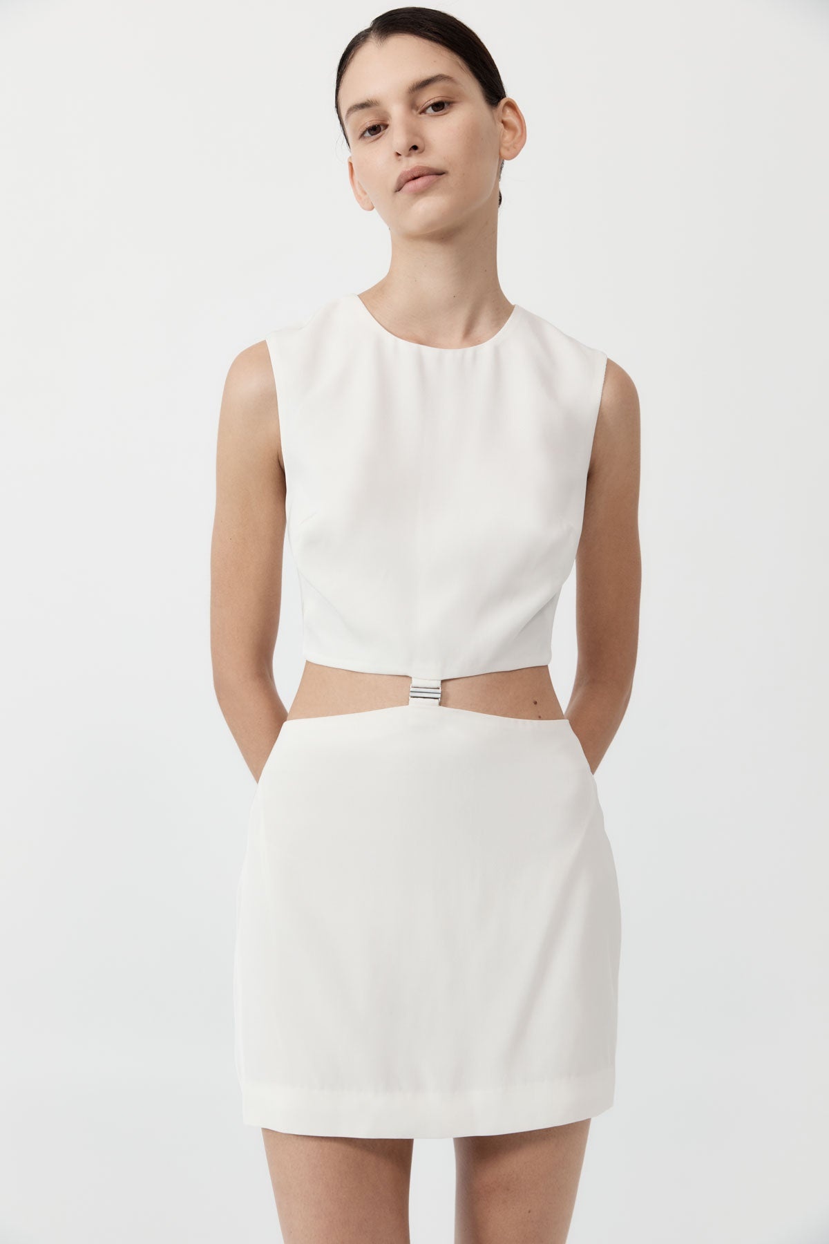 Clip Buckle Mini Dress - Off White - 3