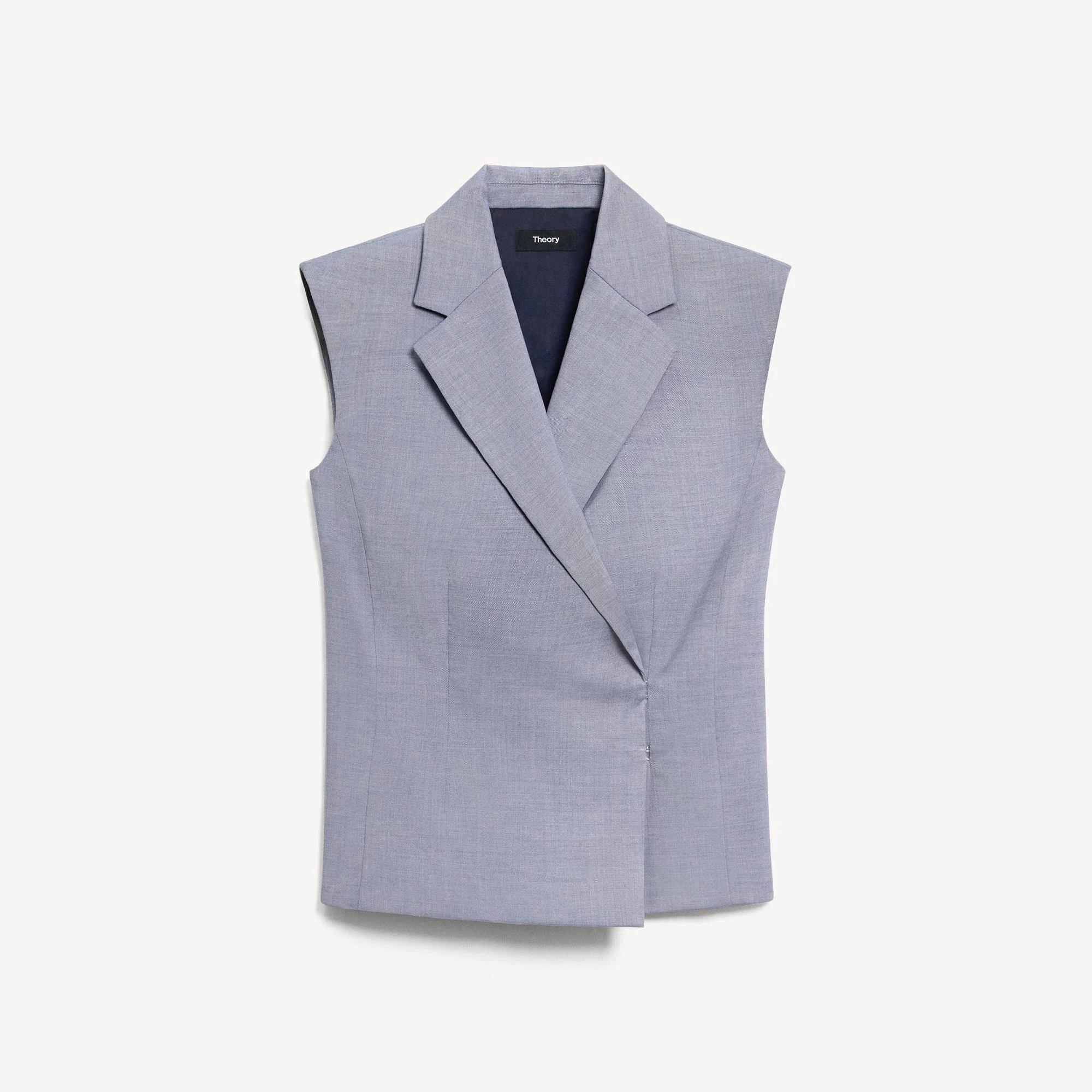 Asymmetrical Vest in Wool Gabardine - 1