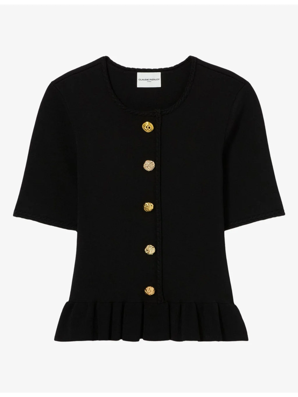 Button-Front Peplum Knitted Top - 1