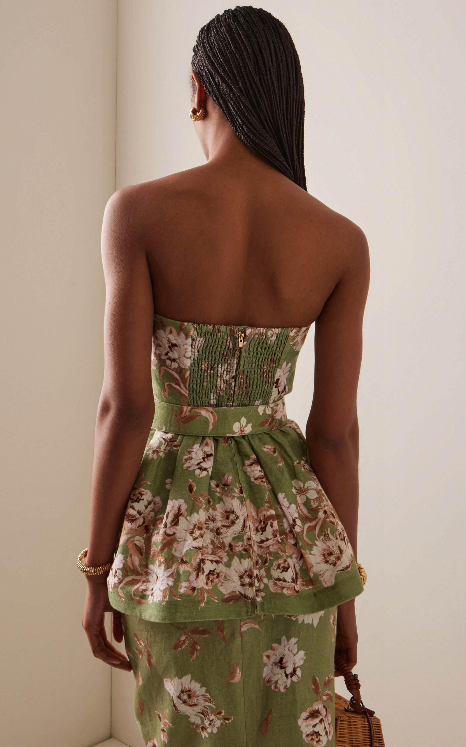 Tilda Belted Floral-Linen Peplum Top green - 4