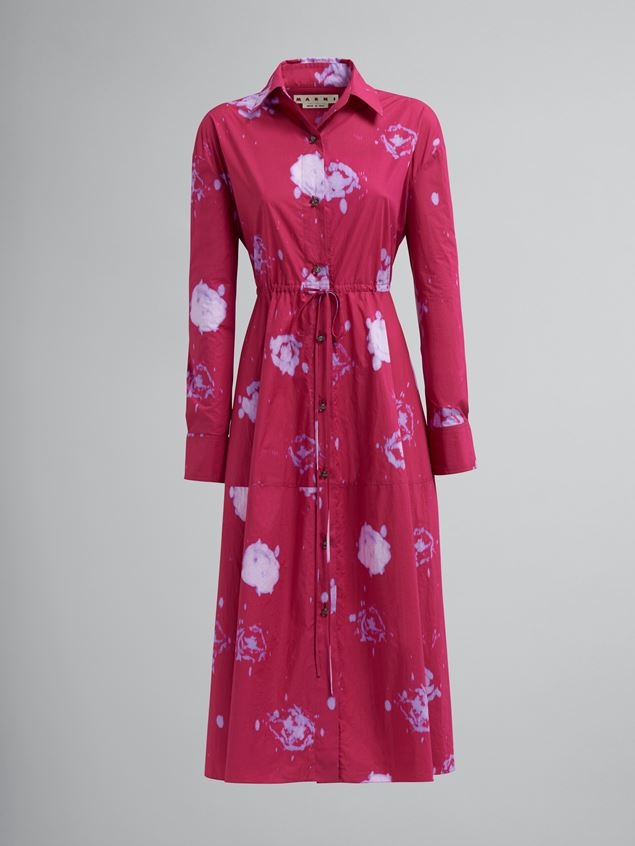 FADED ROSES PRINT POPLIN SHIRT DRESS - 1
