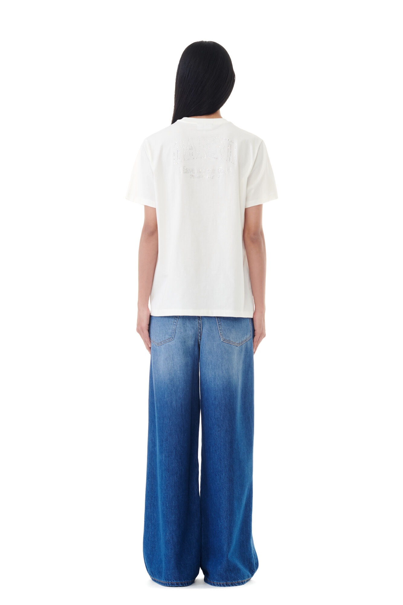 WHITE BASIC JERSEY RHINESTONE RELAXED T-SHIRT - 6