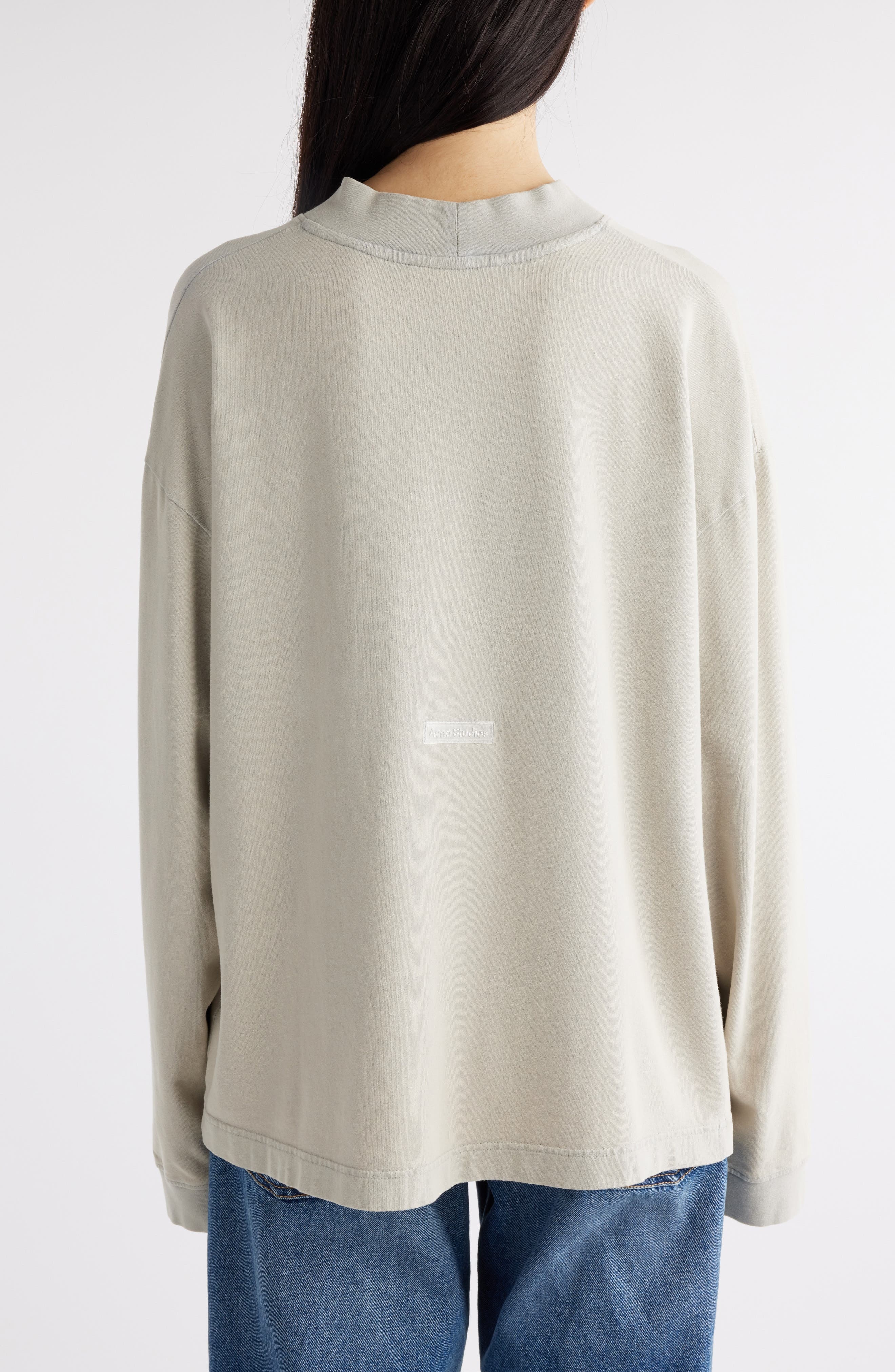 Acne Studios Enick Mock Neck Cotton Sweatshirt in Bright Grey at Nordstrom - 3