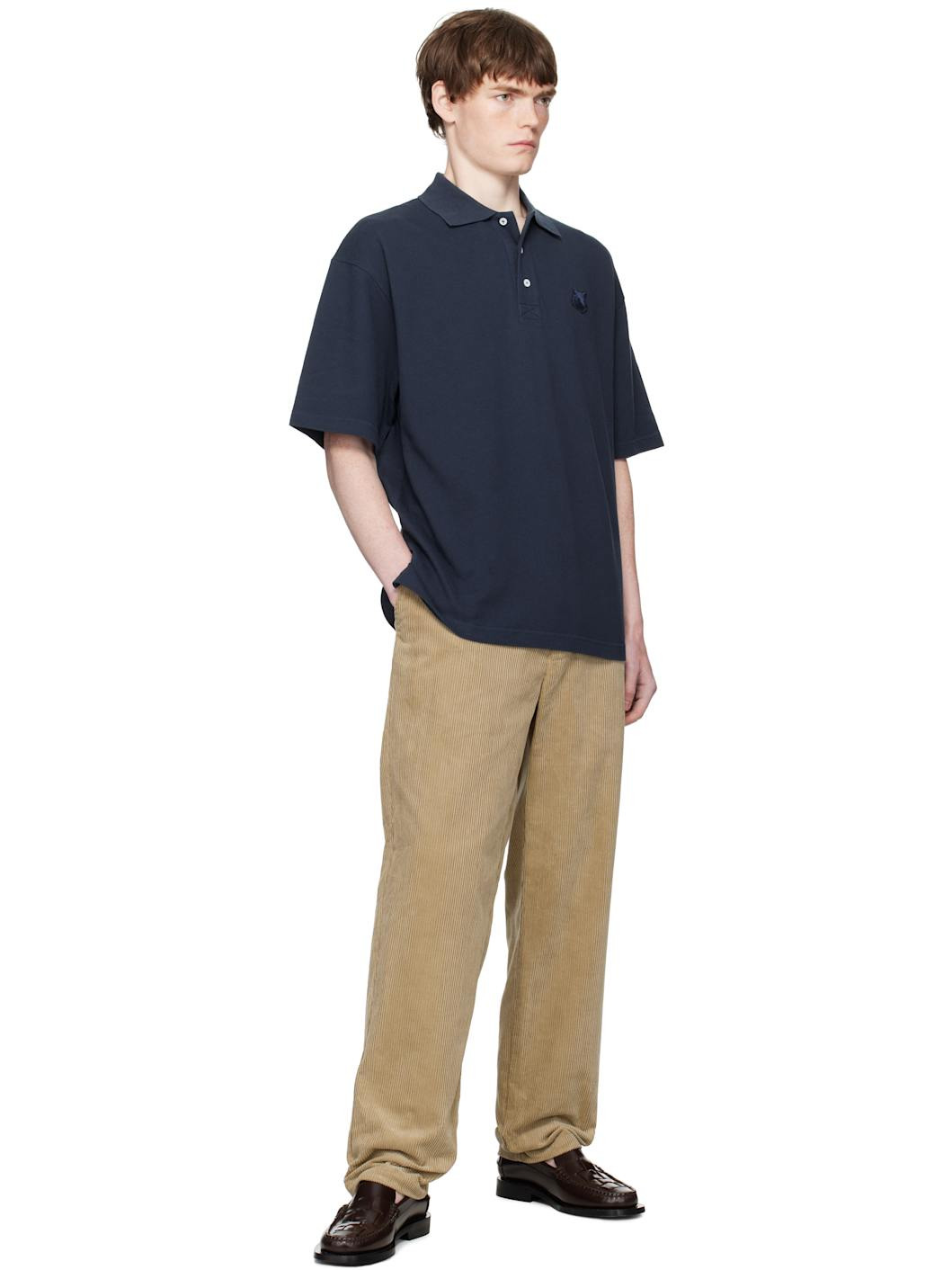 Navy Bold Fox Head Patch Oversize Polo - 4