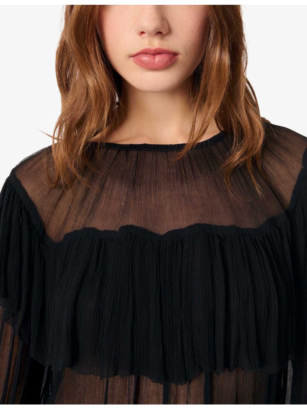 Long-Sleeved Sheer Chiffon Blouse - 6
