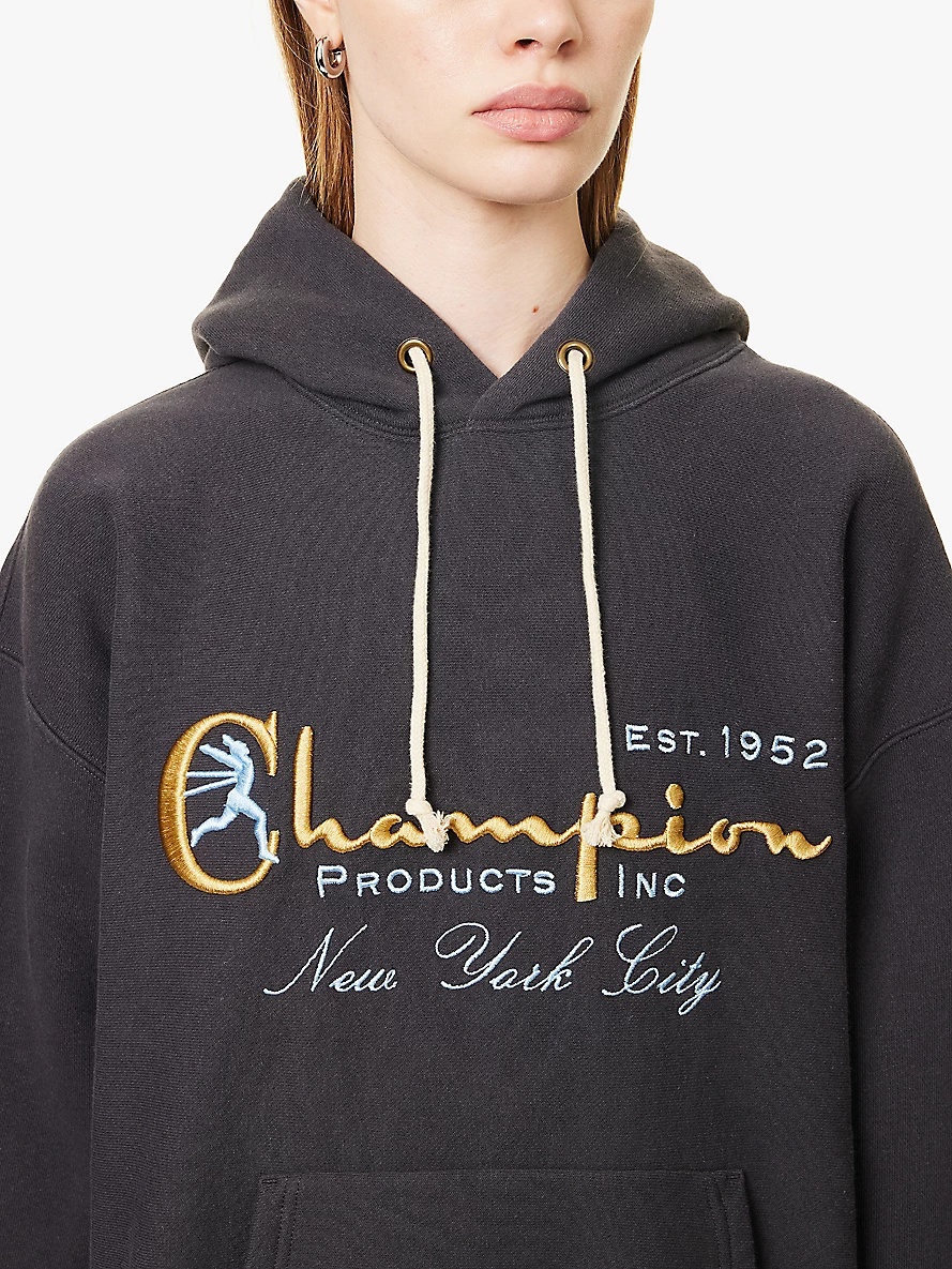 Brand-embroidered relaxed-fit cotton-blend jersey hoody - 5