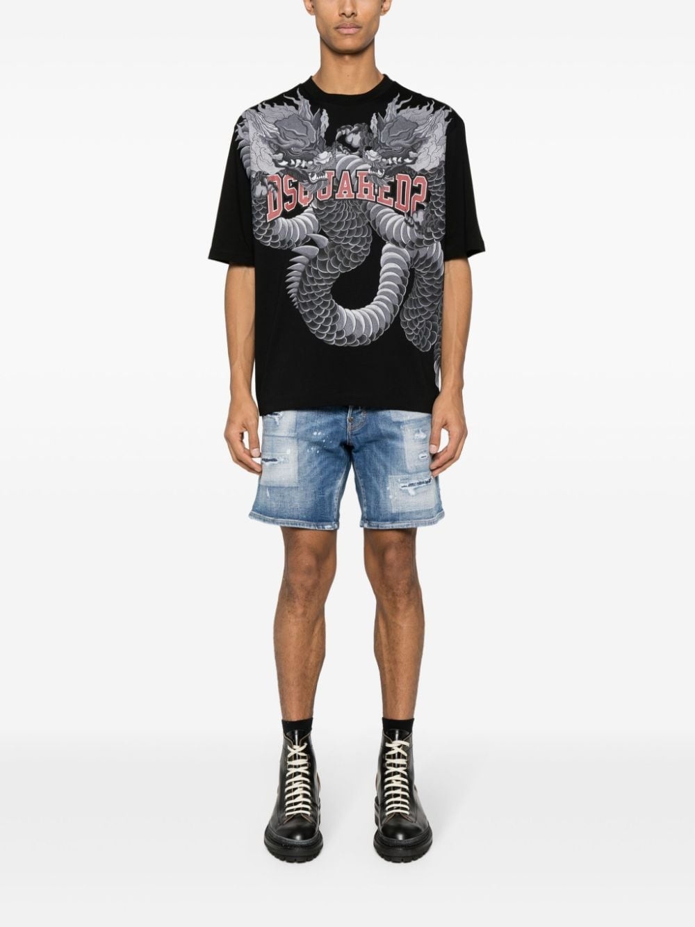 distressed denim shorts - 2