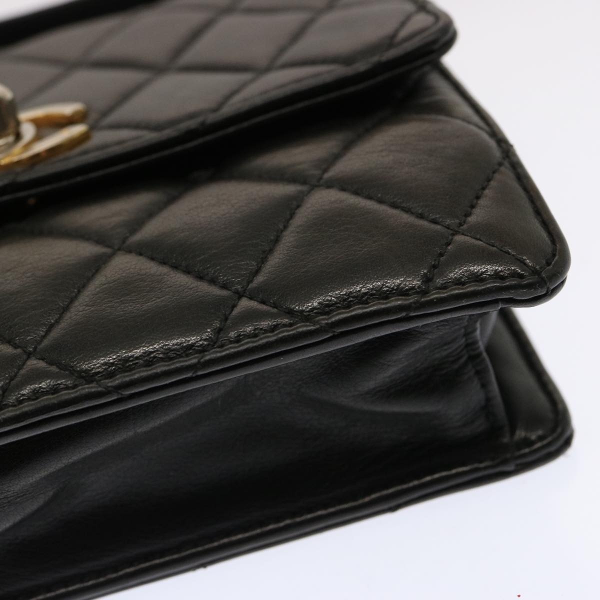 CHANEL Matelasse Turn Lock Waist Bag Lamb Skin Black CC - 9