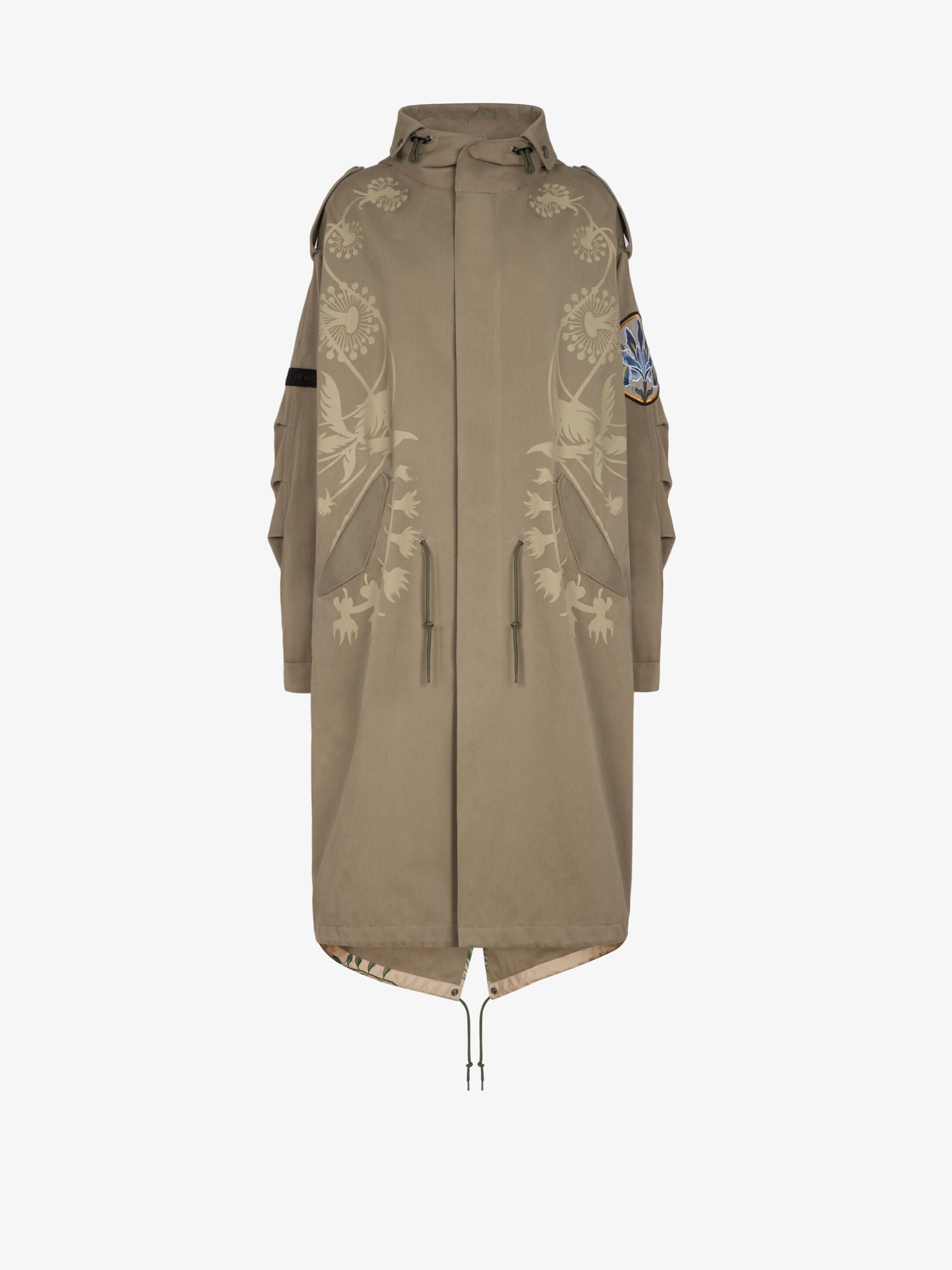 Oversized printed parka with floral patchs - 1