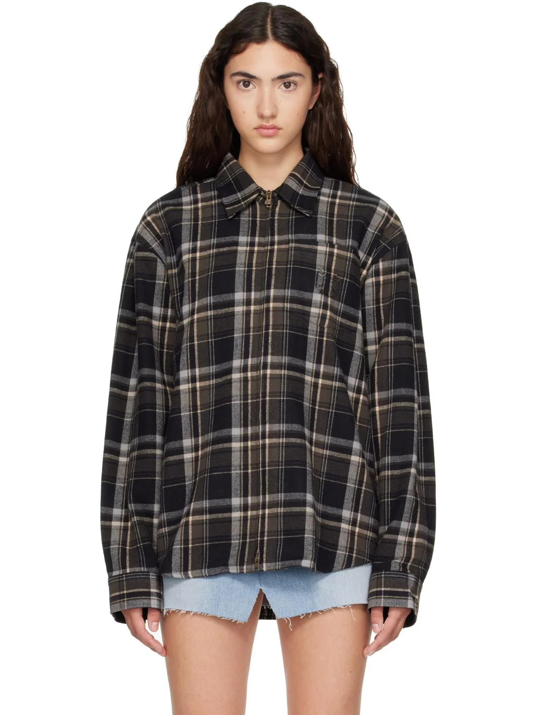 Black Zip-Up Biker Cross Logo Shirt - 1