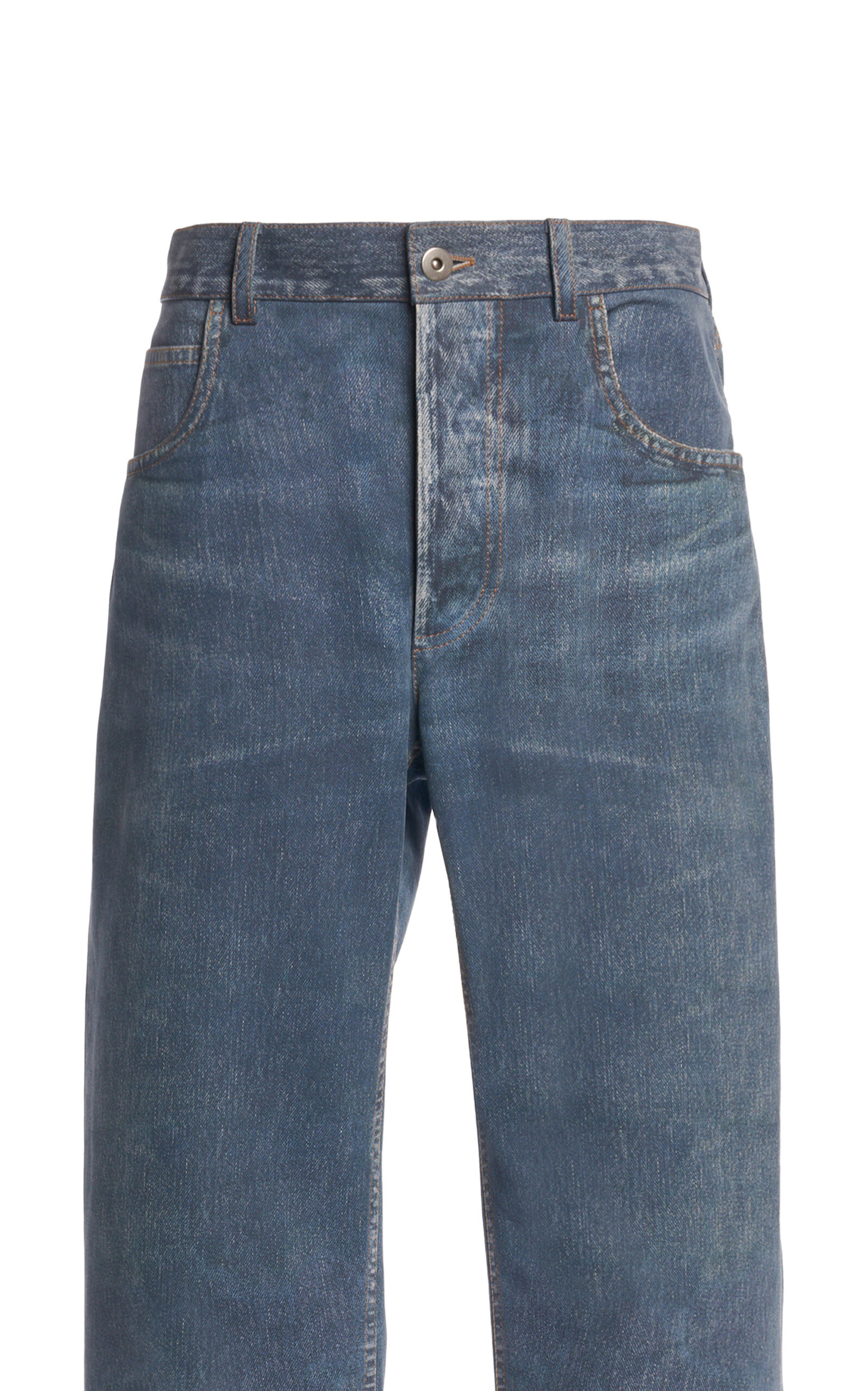 Denim-Printed Leather Trousers blue - 5