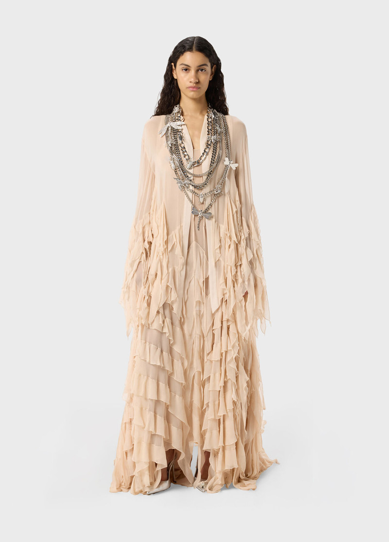 LONG GEORGETTE DRESS WITH SCALLOPED RUFFLES 5