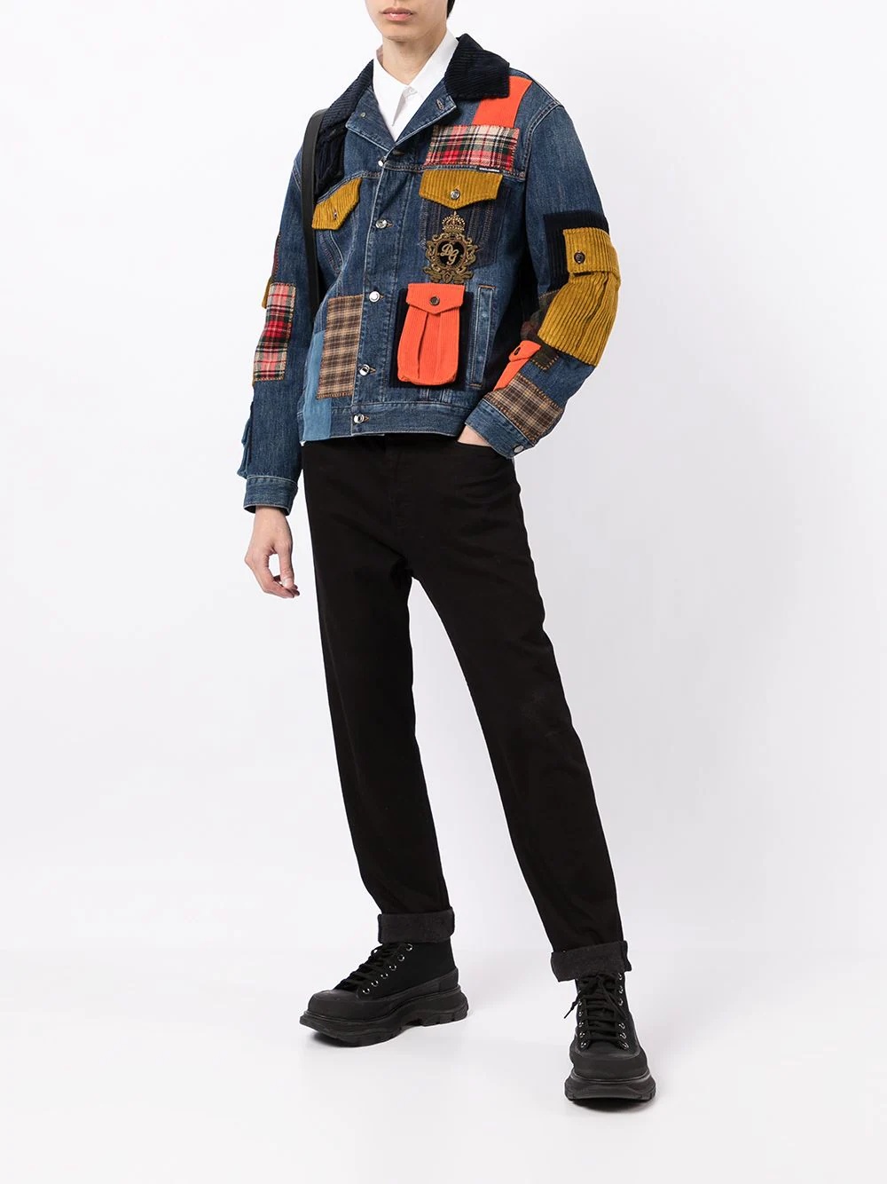 patchwork contrast-collar denim jacket - 2