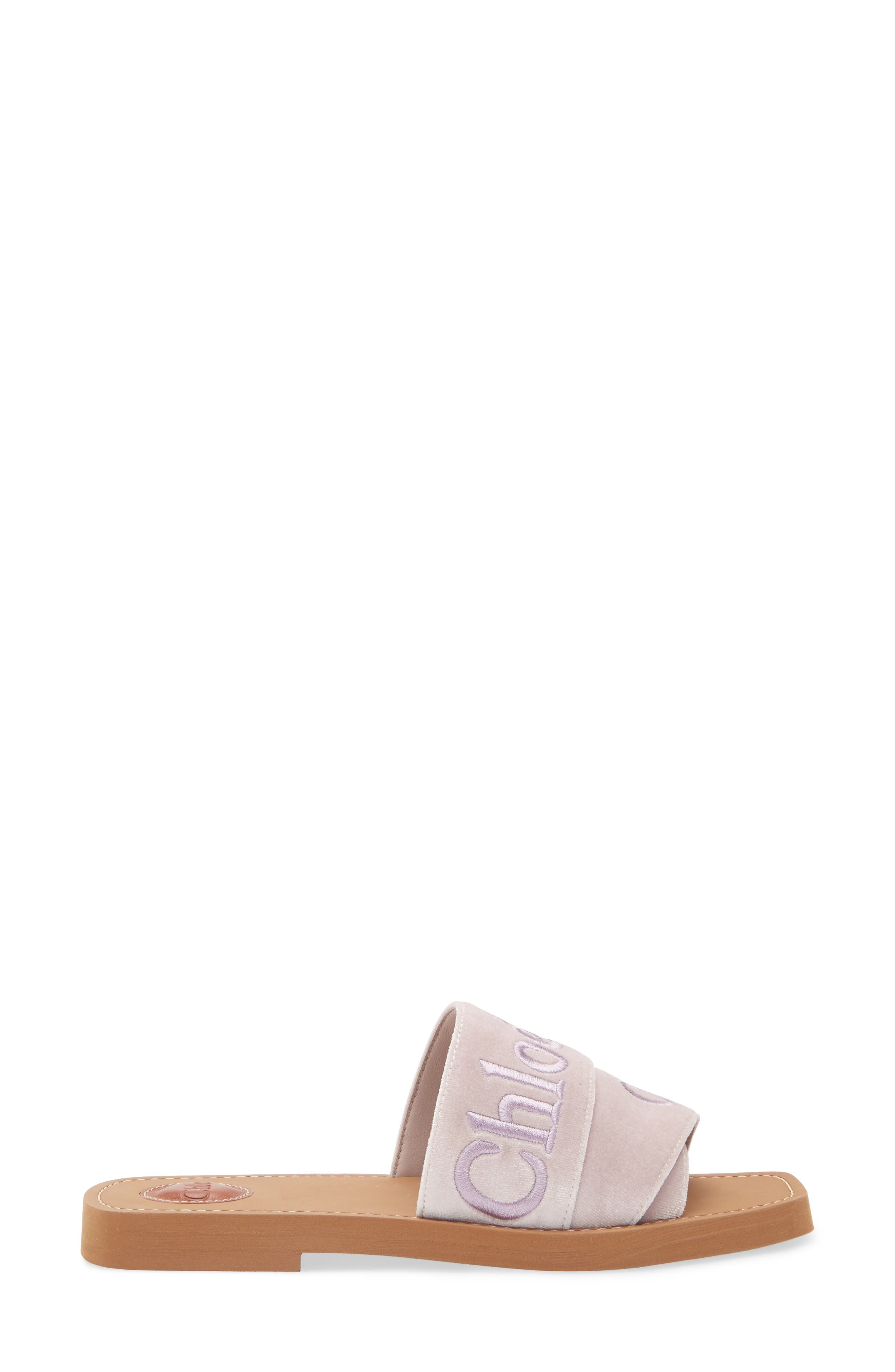 Chloé Woody Logo Velvet Slide Sandal in Light Rosewood at Nordstrom - 3
