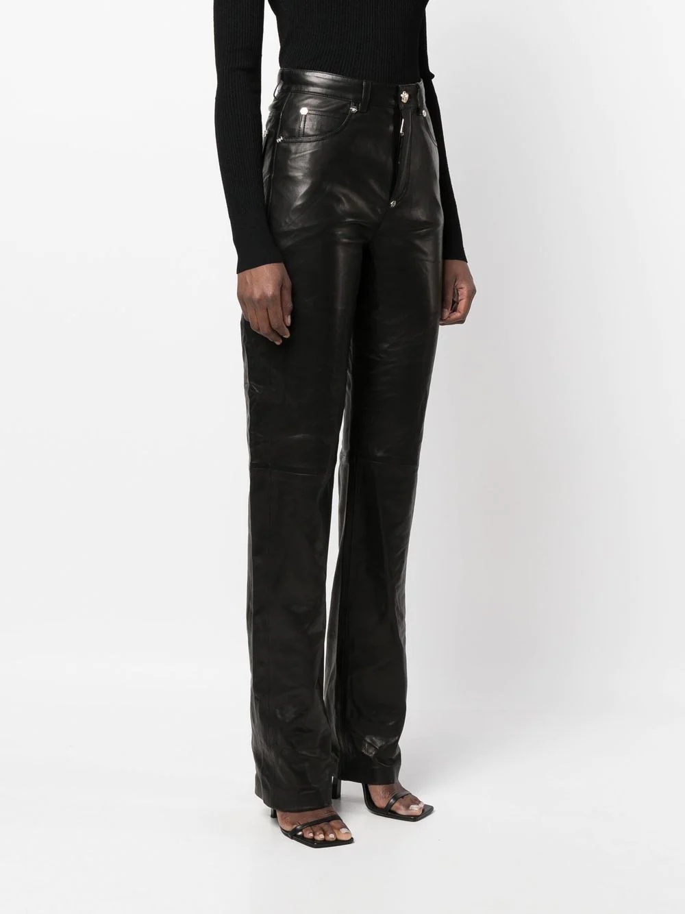 straight-leg lambskin trousers - 3