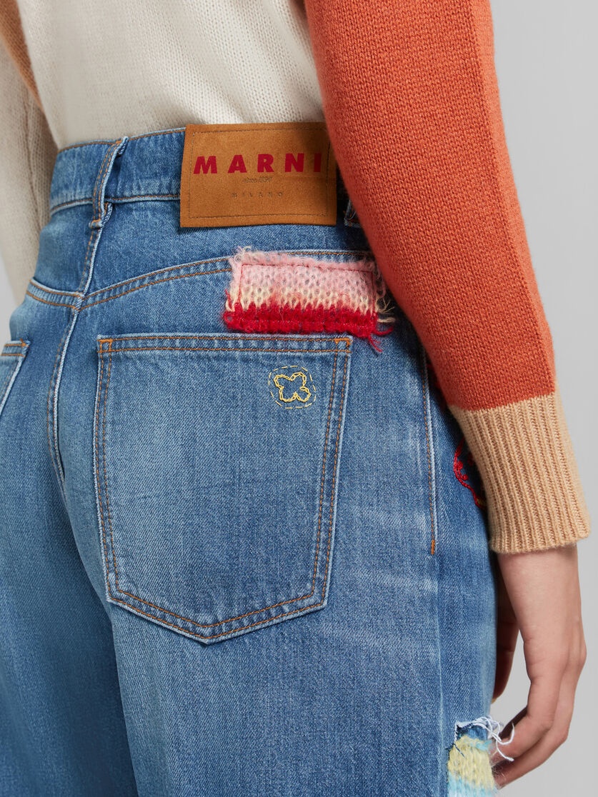 BLUE BIO DENIM JEANS WITH MOHAIR PATCHES - 4