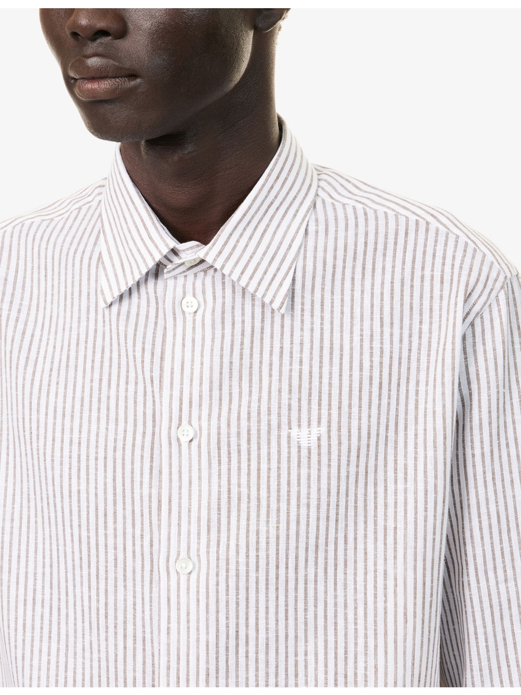 Striped Brand-Embroidery Linen And Cotton Shirt - 5
